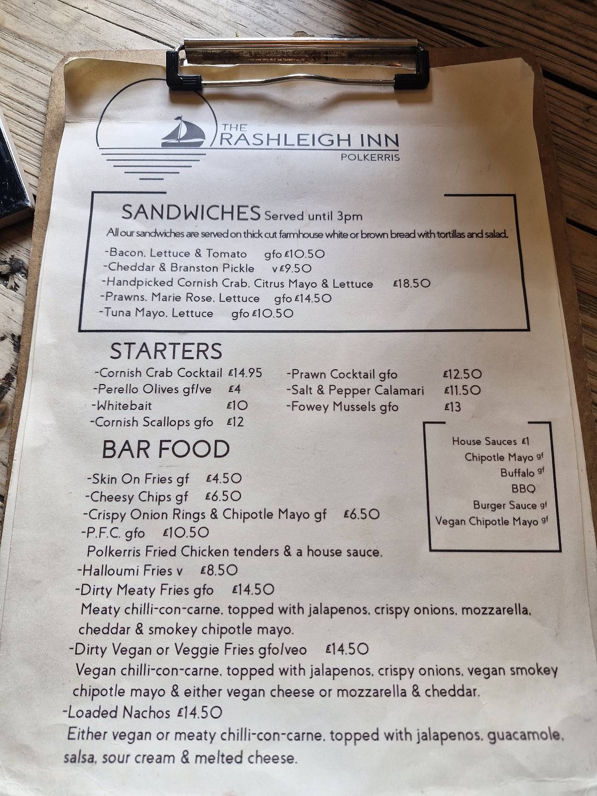 The Rashleigh Inn меню