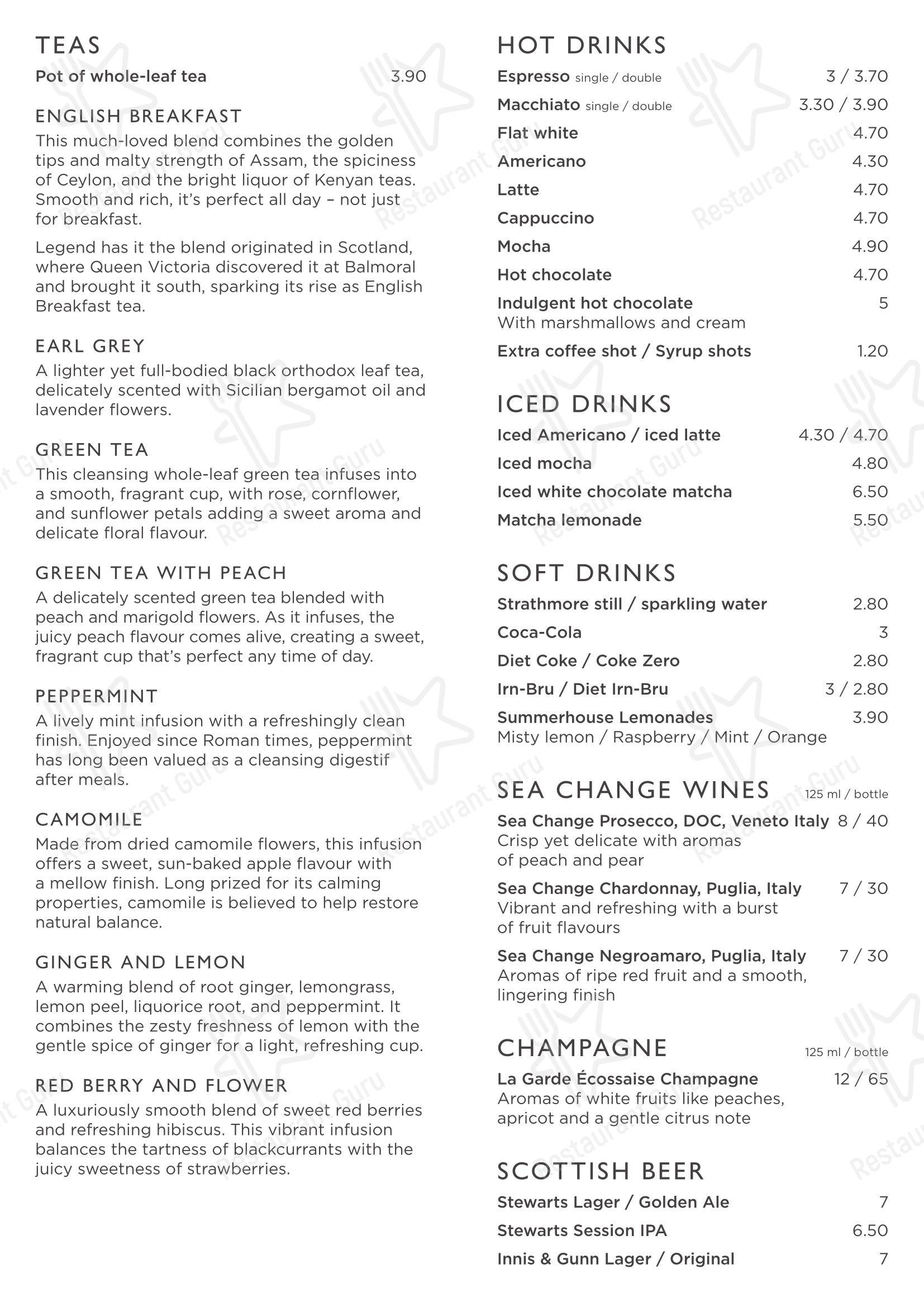 Меню кафе The Tea Rooms At Edinburgh Castle - Меню