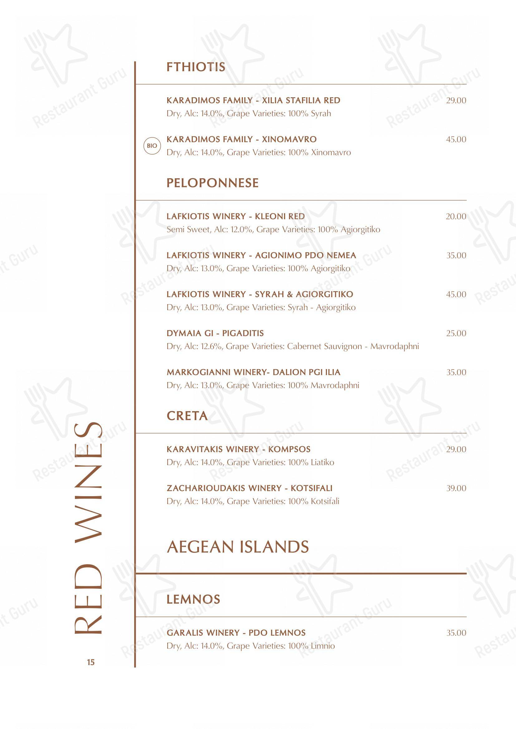Меню паба и бара The Wine Bar - Old Town Rhodes в Родосе
