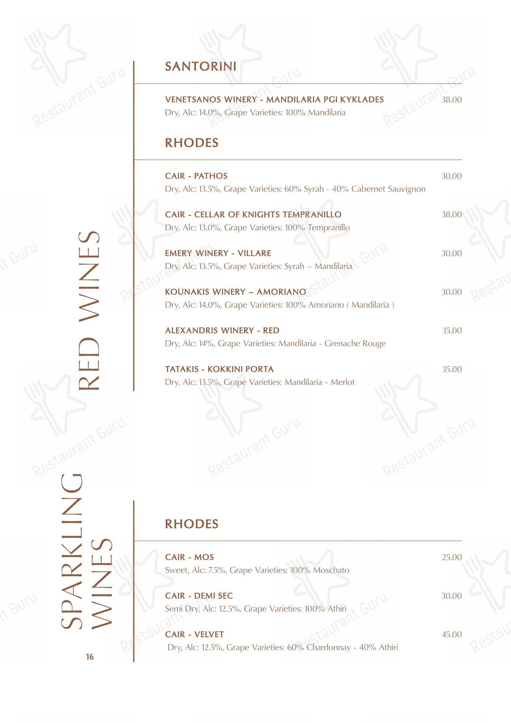 The Wine Bar - Old Town Rhodes в Родосе - Меню