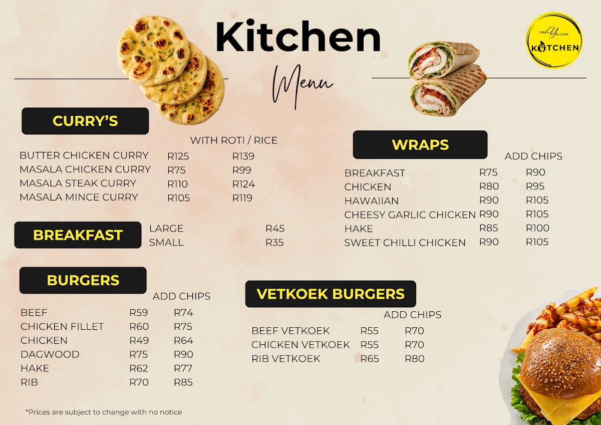 The Yellow Kitchen and Coffee Café меню