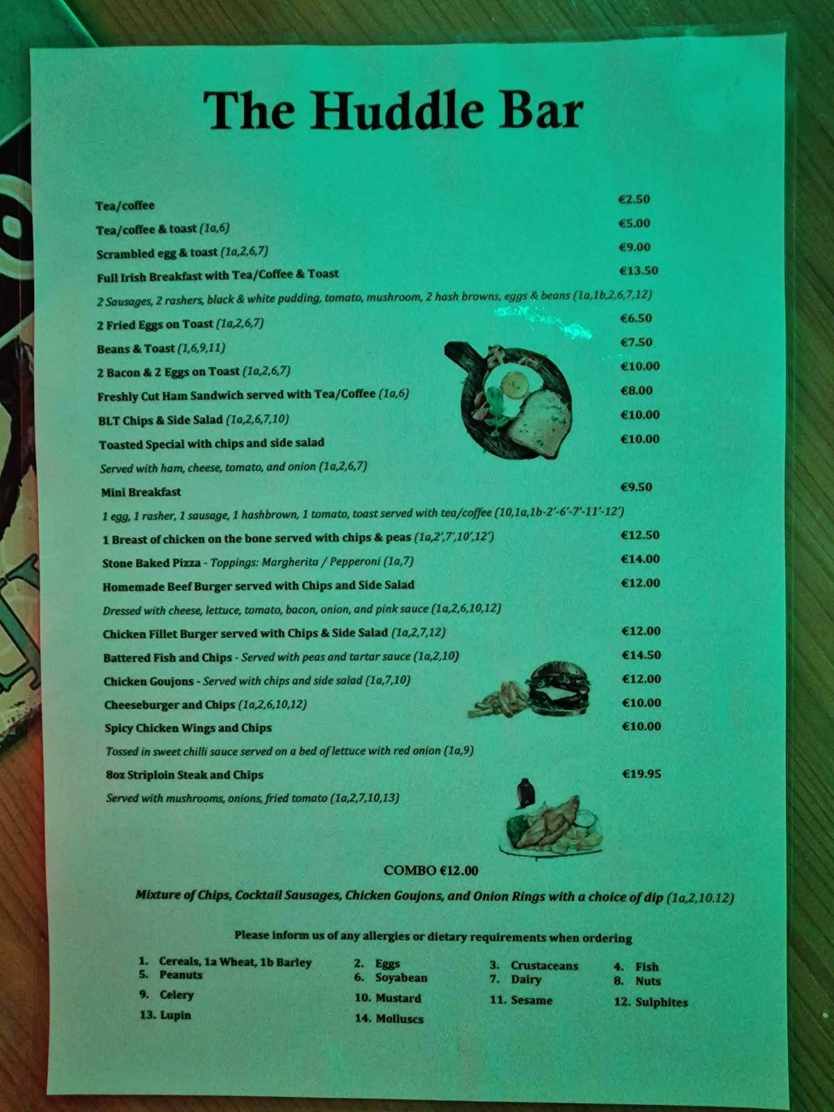 The huddle bar меню