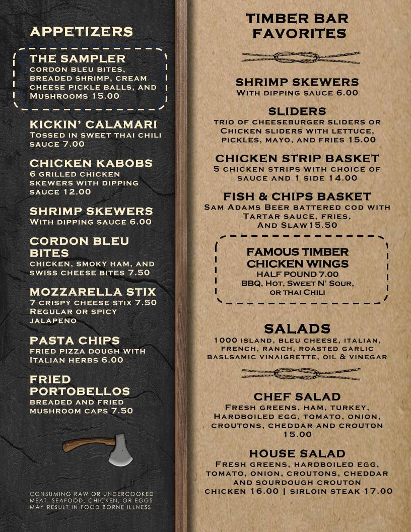 Timber Bar & Grill меню