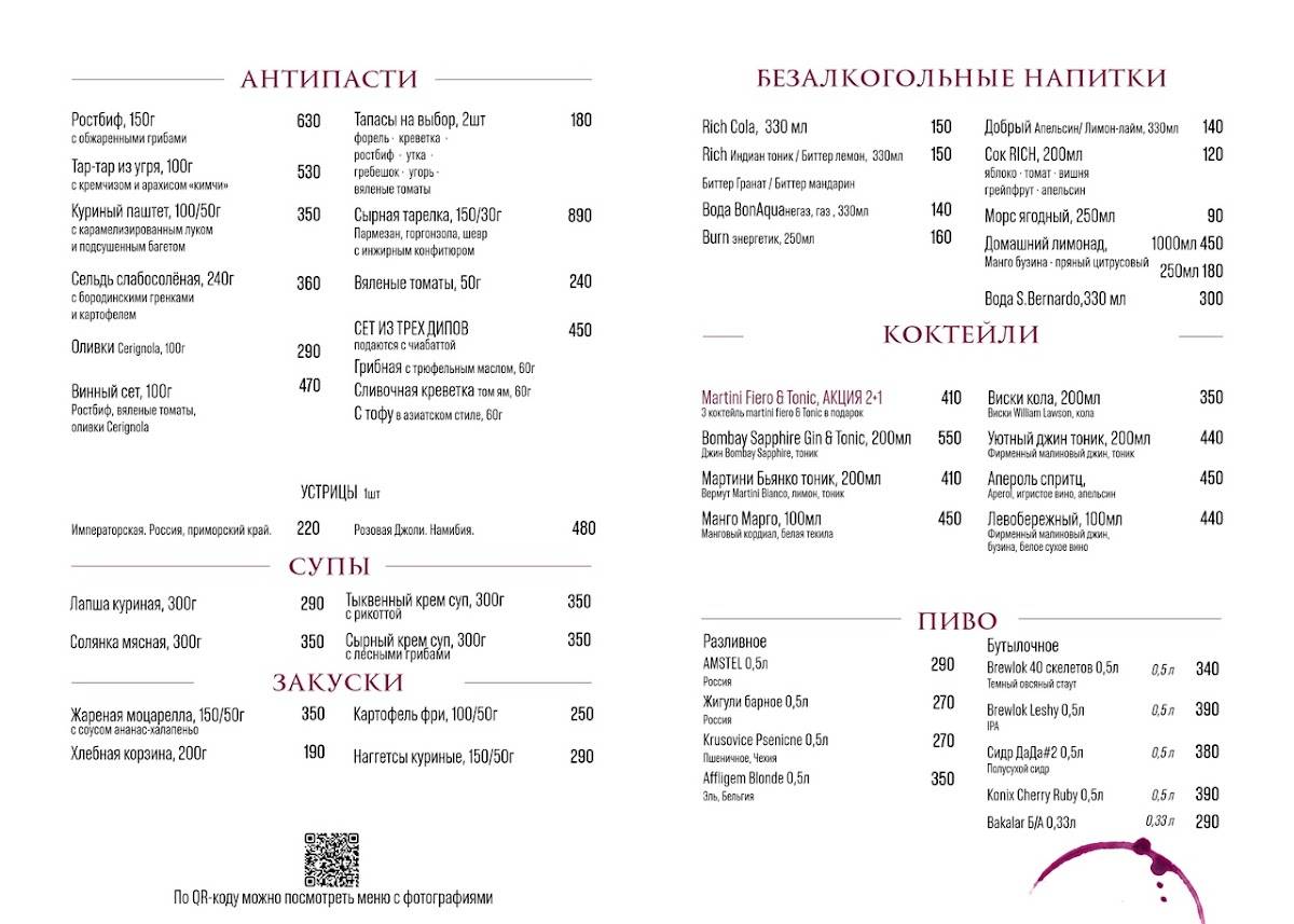 Time for Wine меню