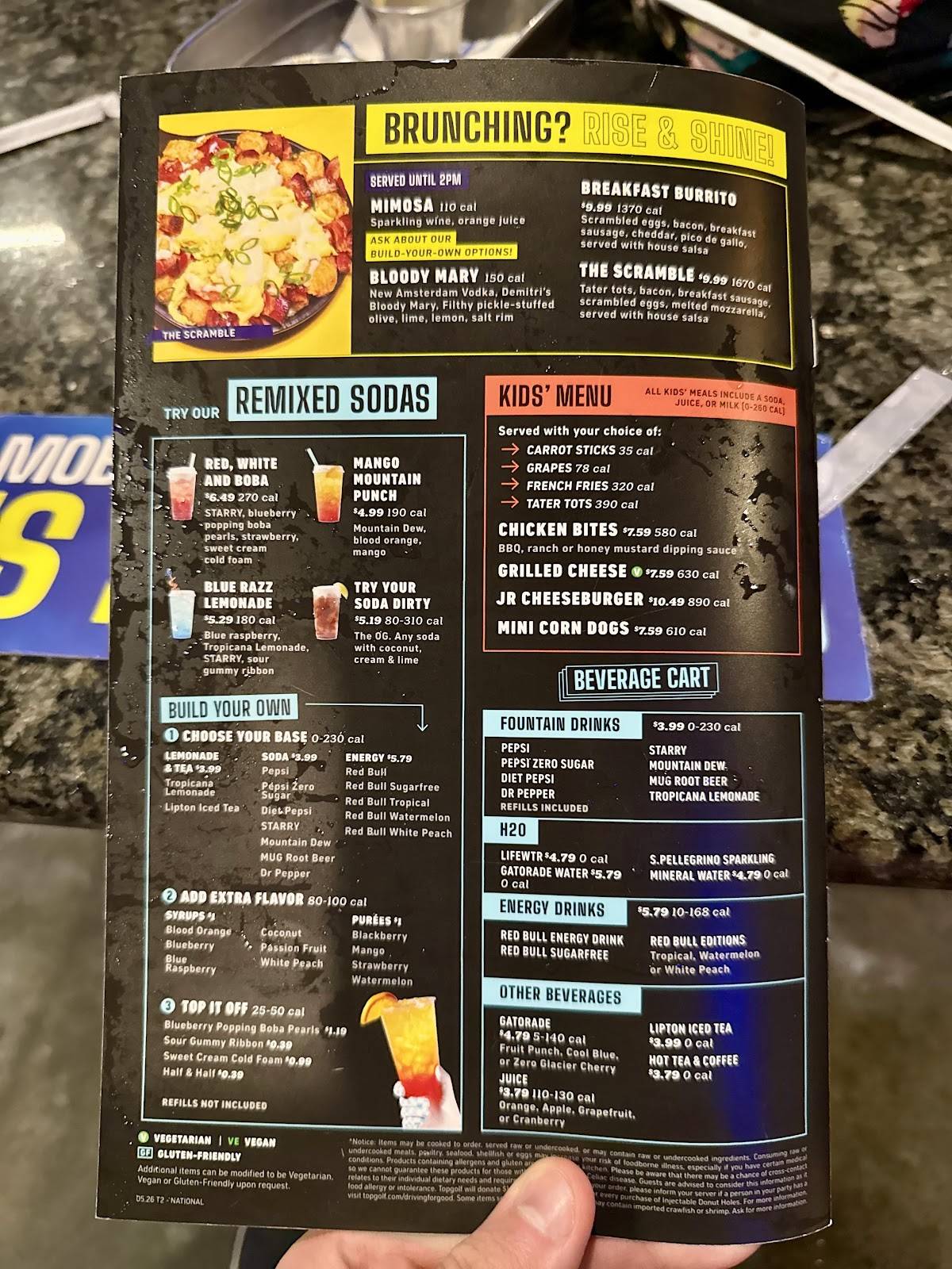 Topgolf Webster меню