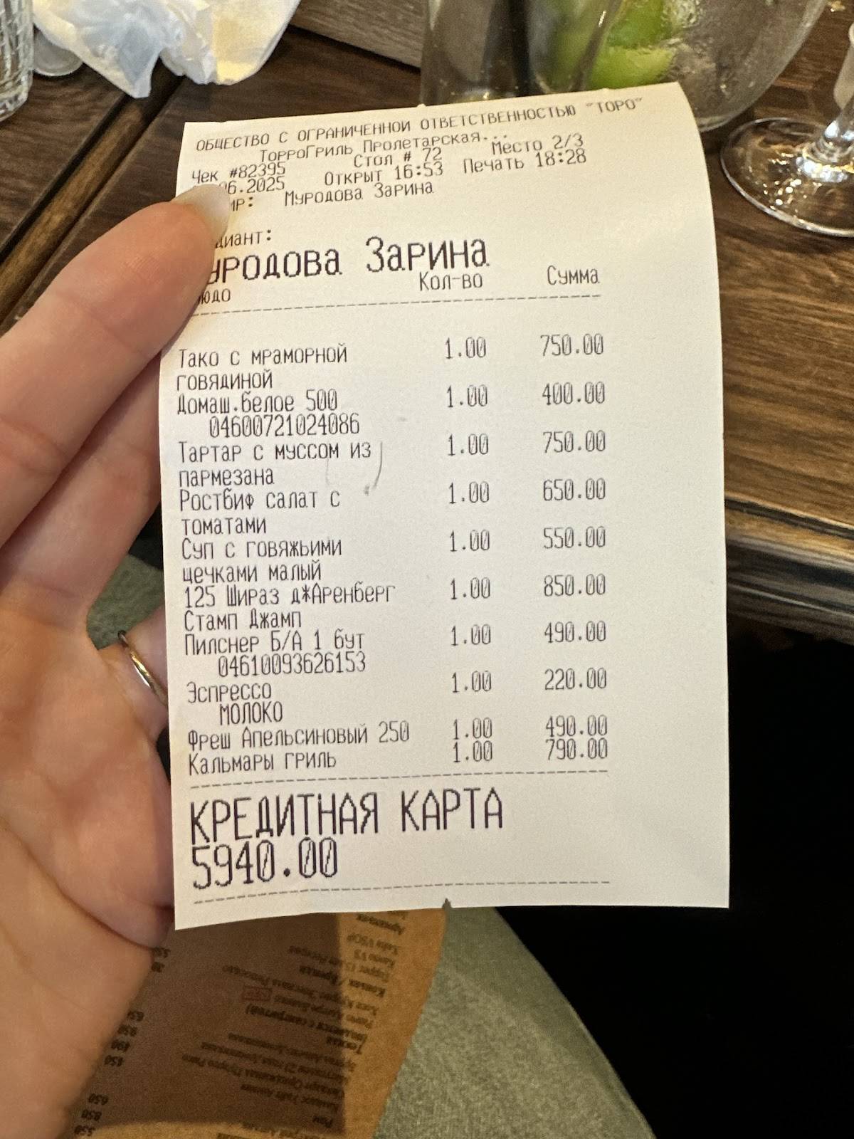 Torro Grill меню