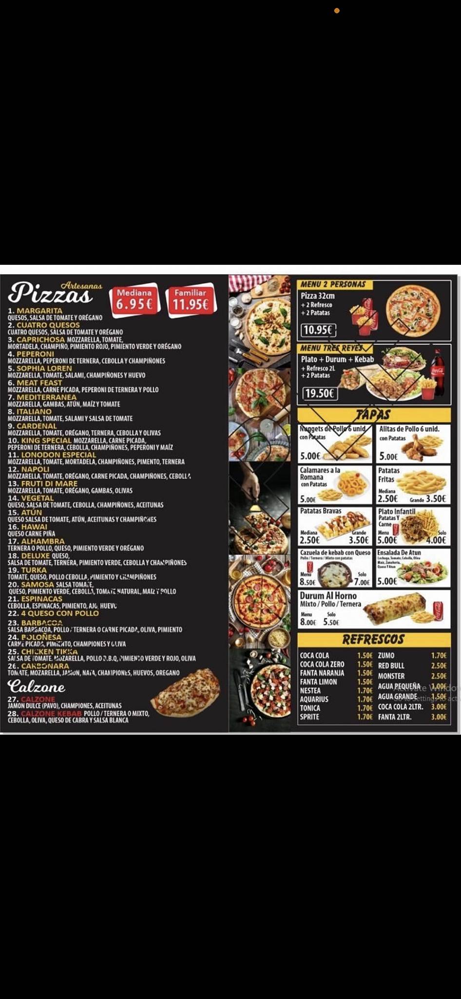 Tres Reyes Kebab Pizzería меню
