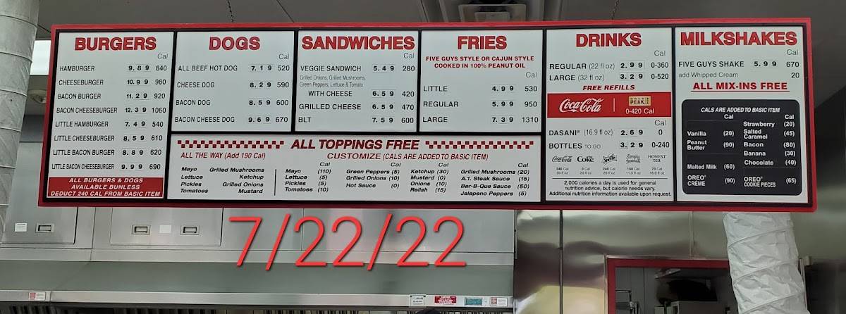 Five Guys меню