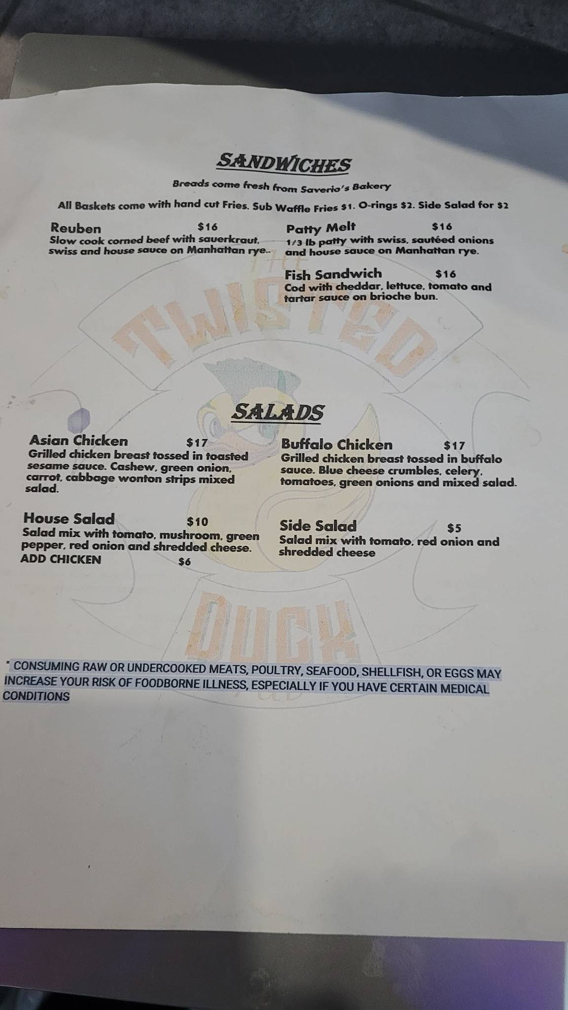 Twisted Duck Pub меню