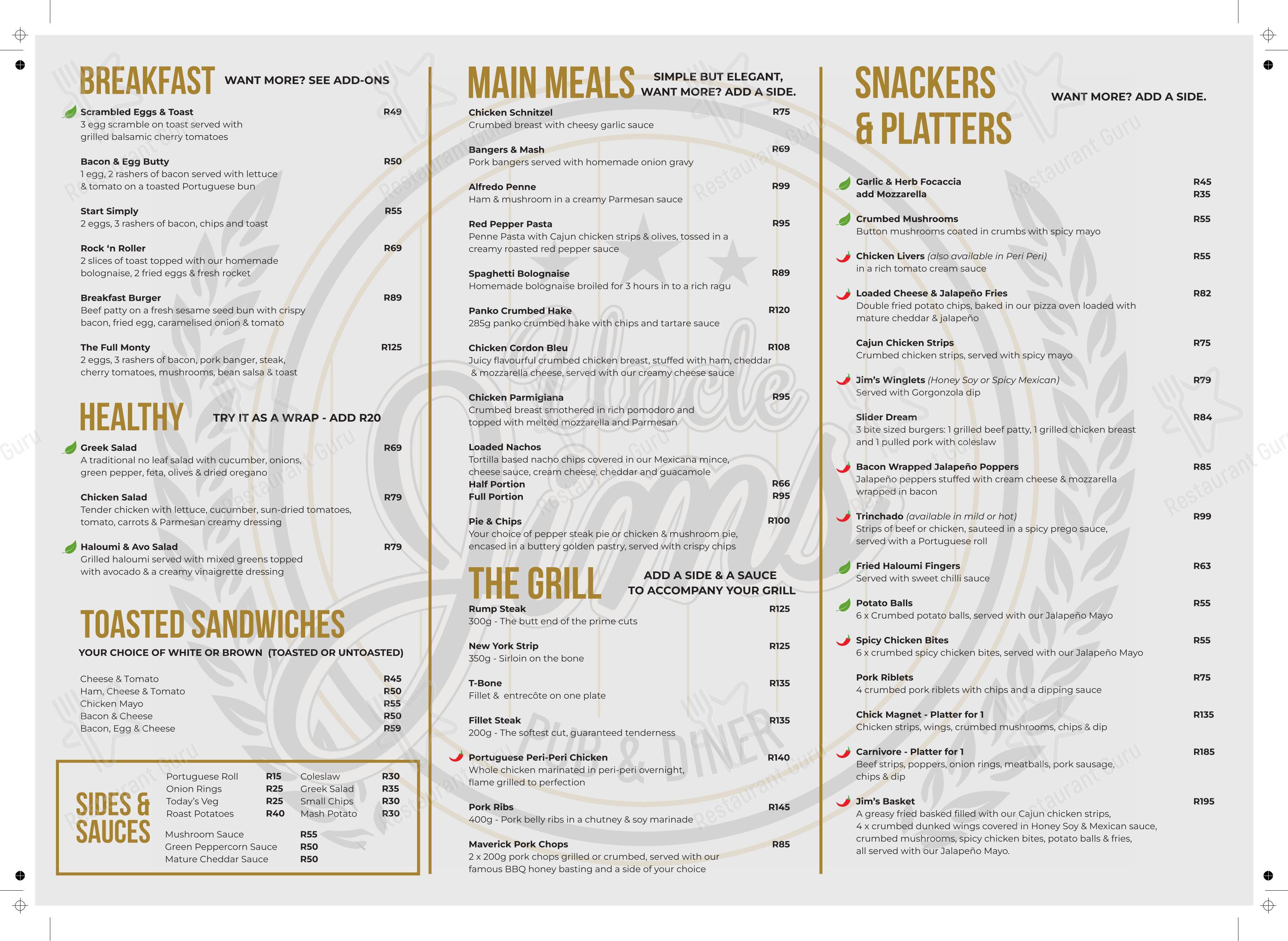 Uncle Jim's Pub & Grill в Рудепурте - Меню
