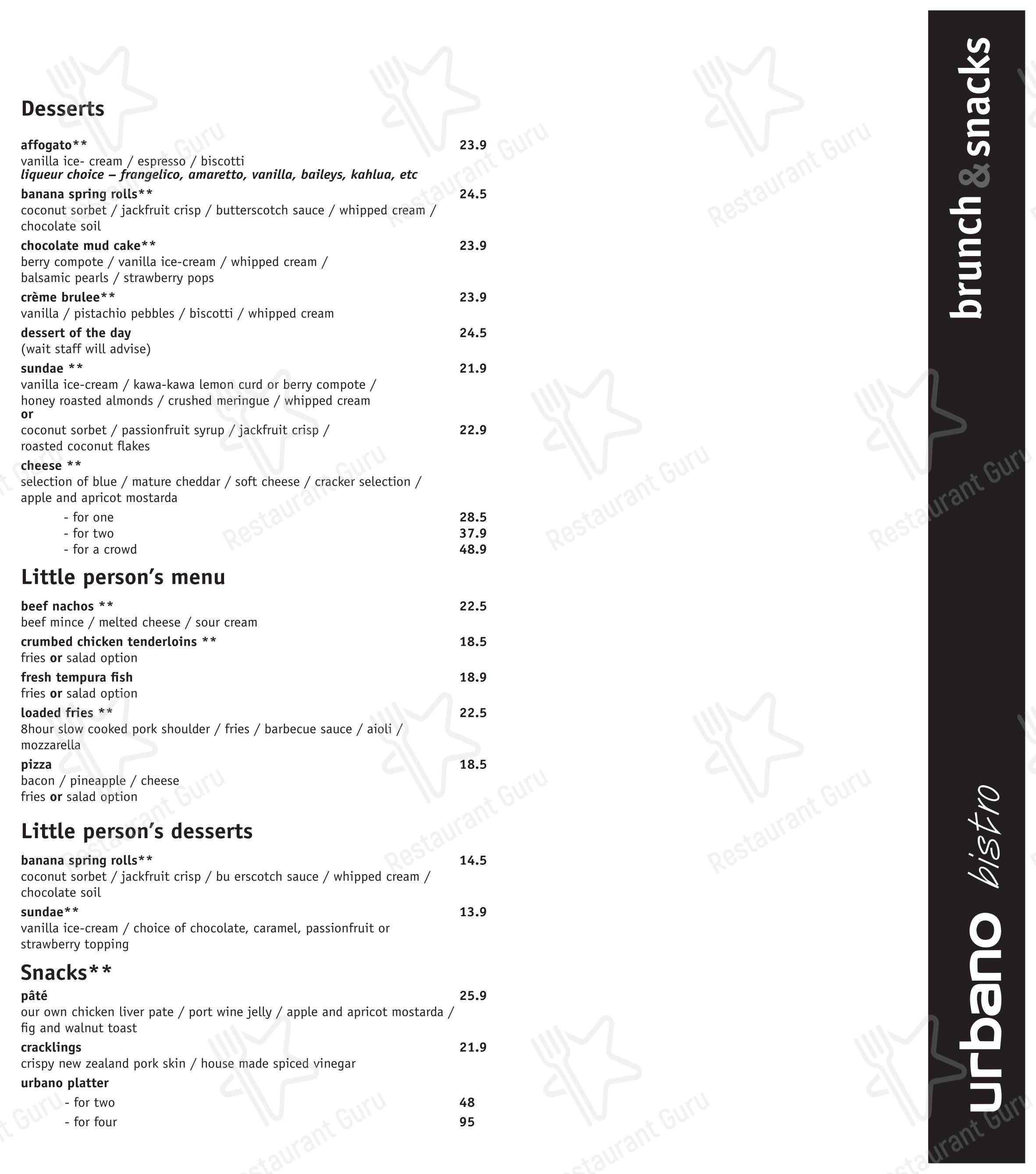 Urbano Bistro Cafe & Restaurant в Роторуа - Меню