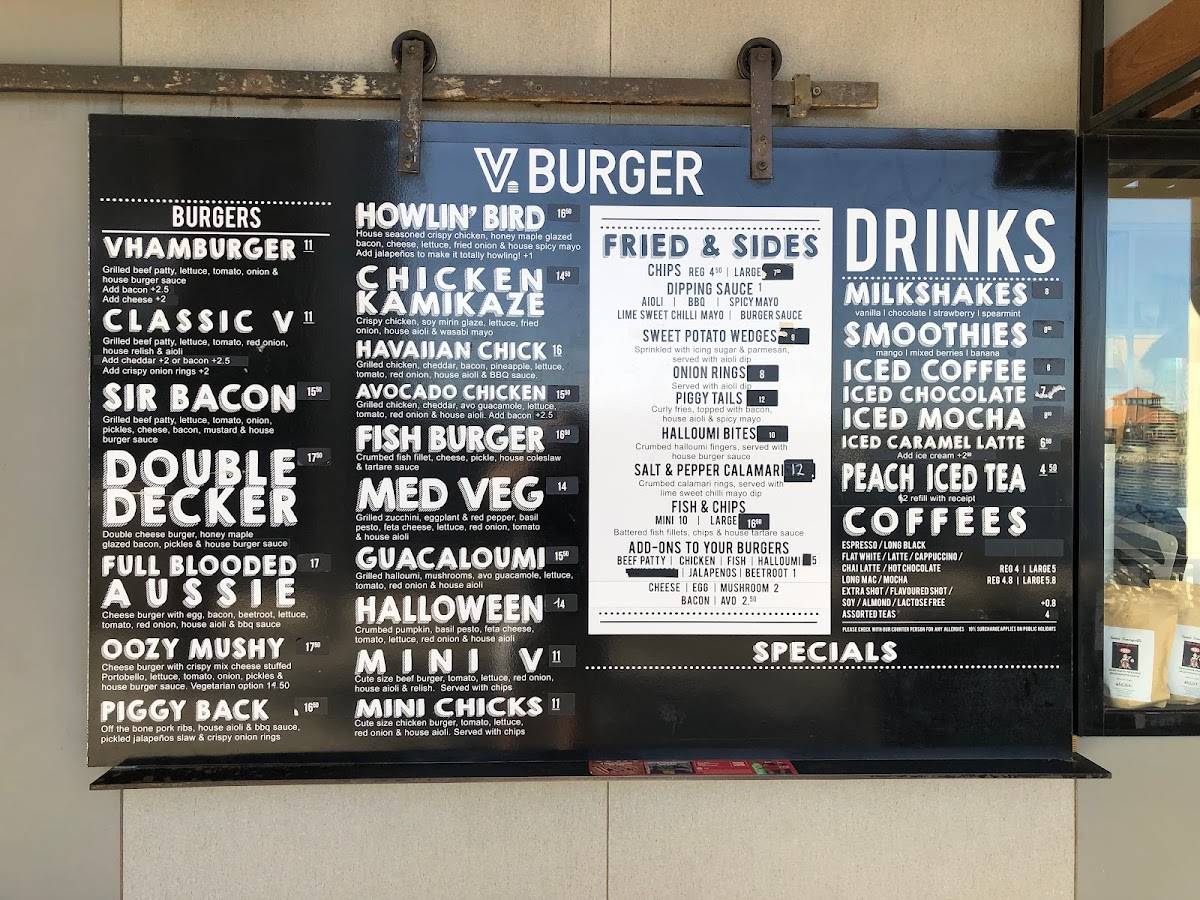 V Burger Bar Elizabeth Quay меню