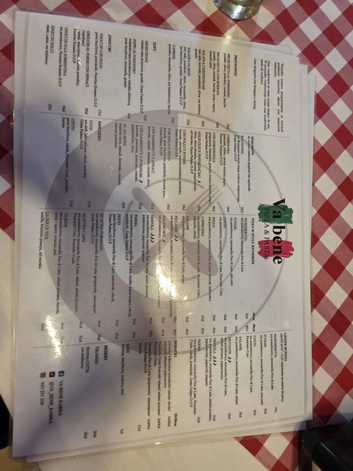 Va Bene Rabka меню
