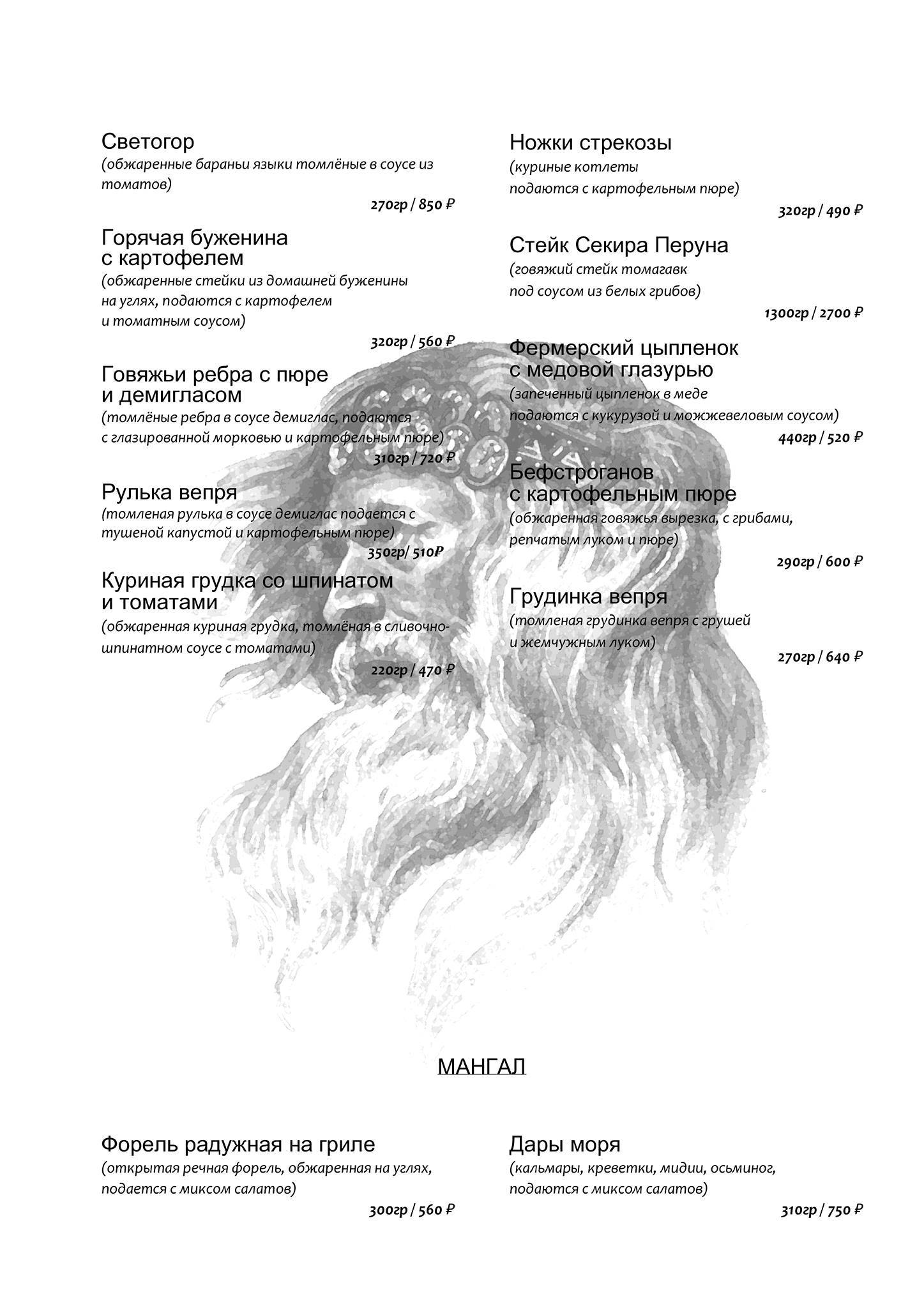 Вальгалла меню