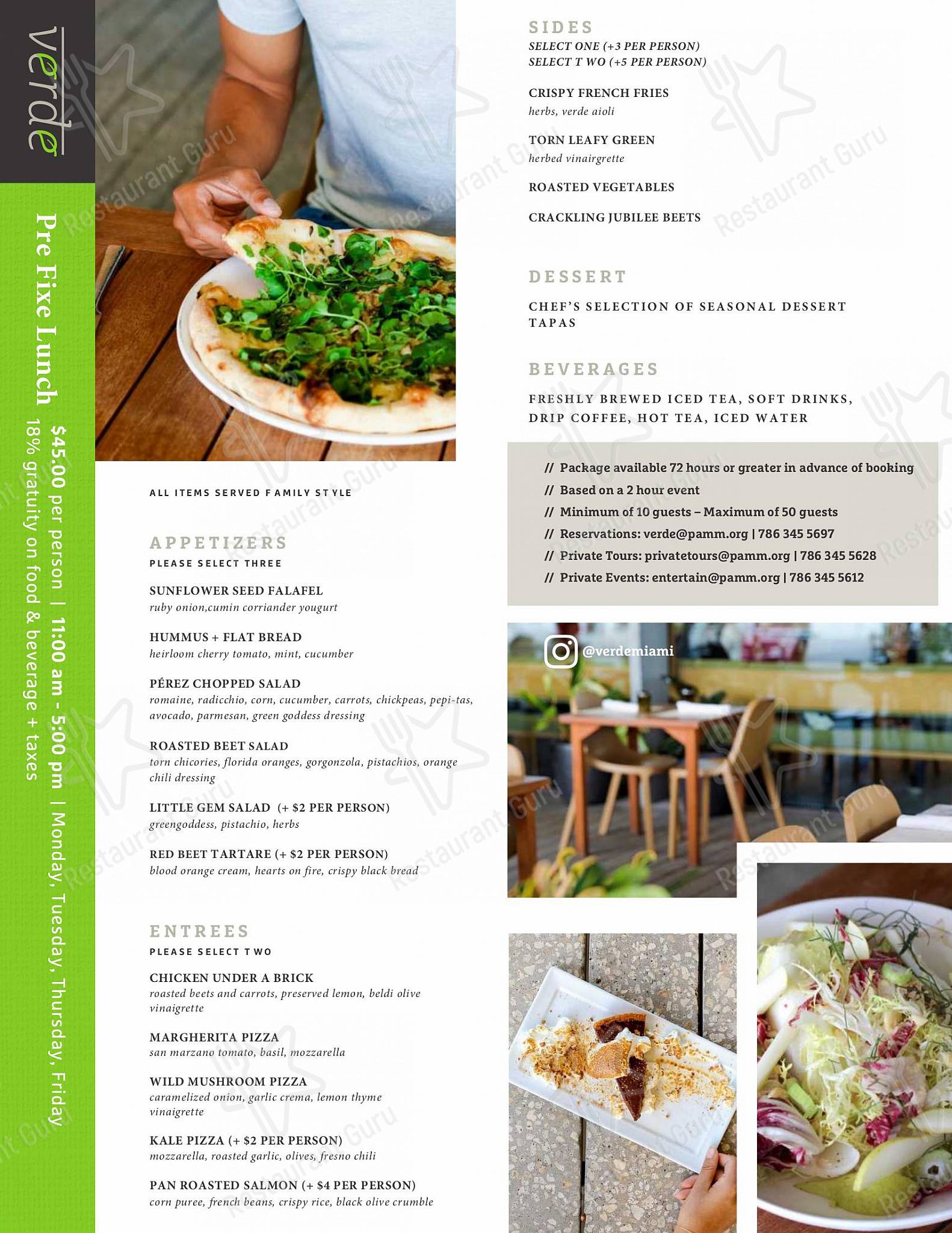 Verde в Майами - Group Booking Menu