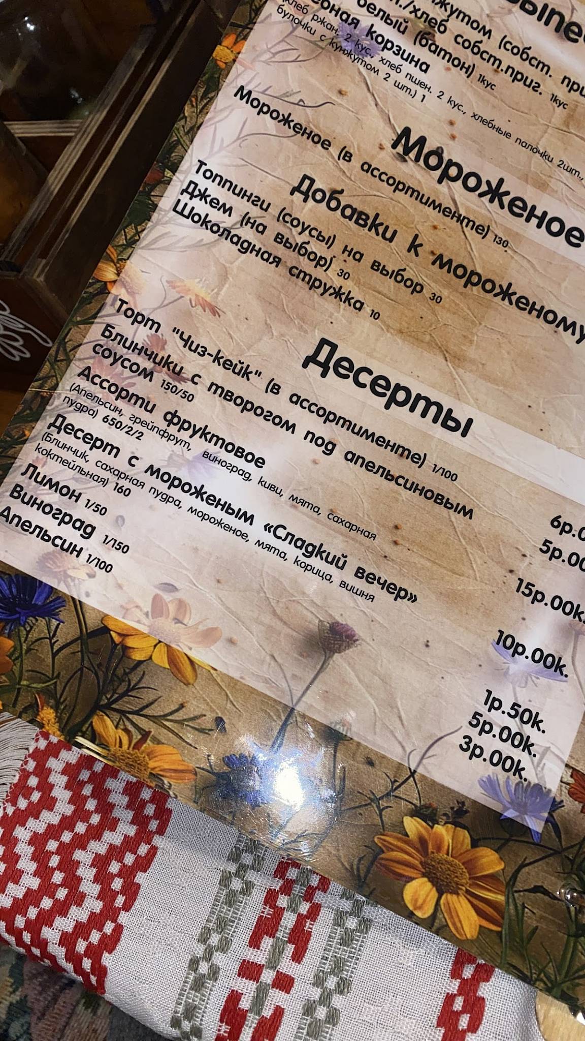 Веснянка меню