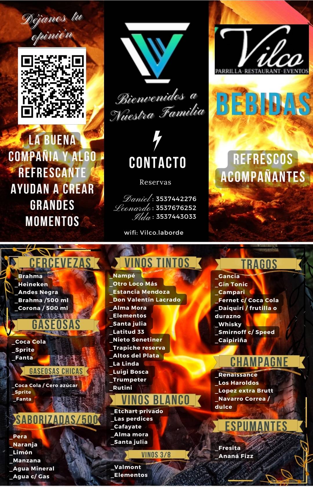 (Vilco ), Parrilla, Restaurante . меню
