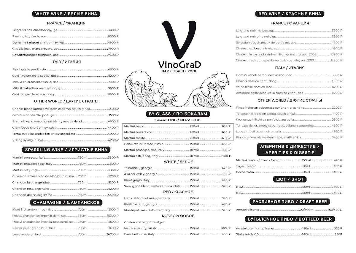Vинограd меню