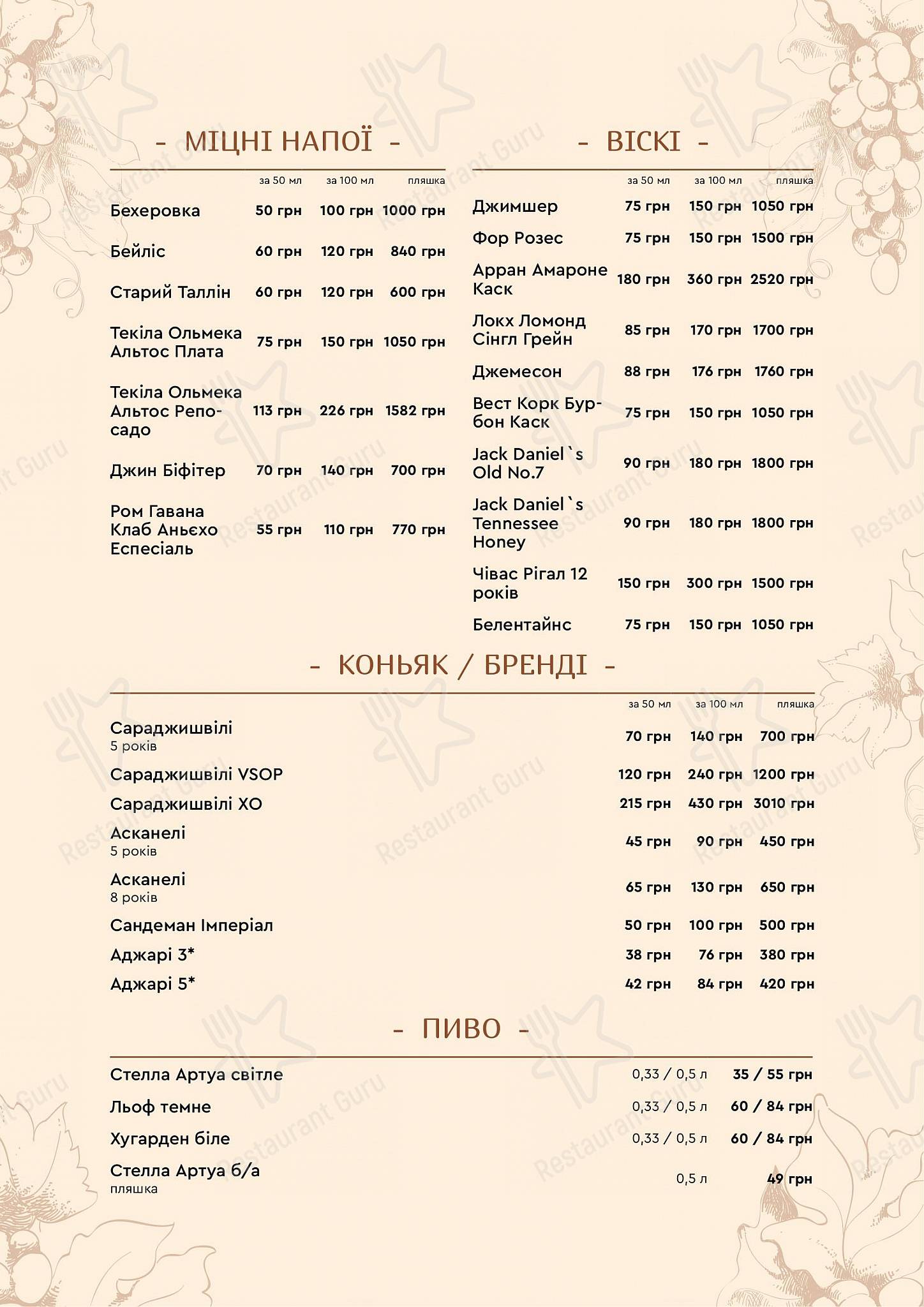 Vinograd в Ровно - Коктейльная карта