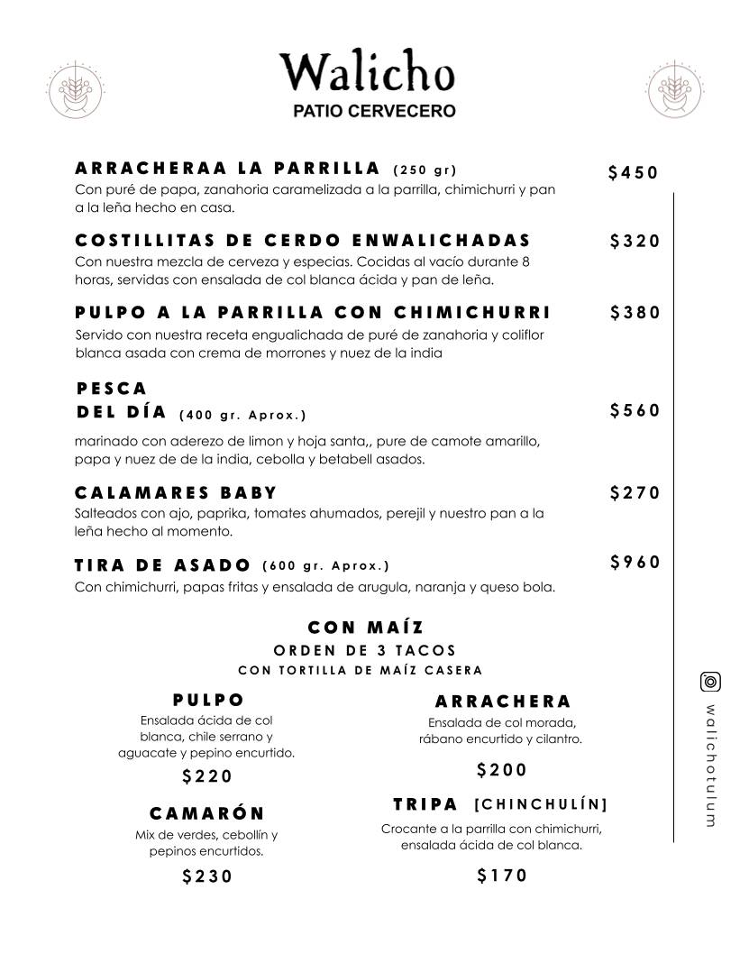 Walicho Tulum меню