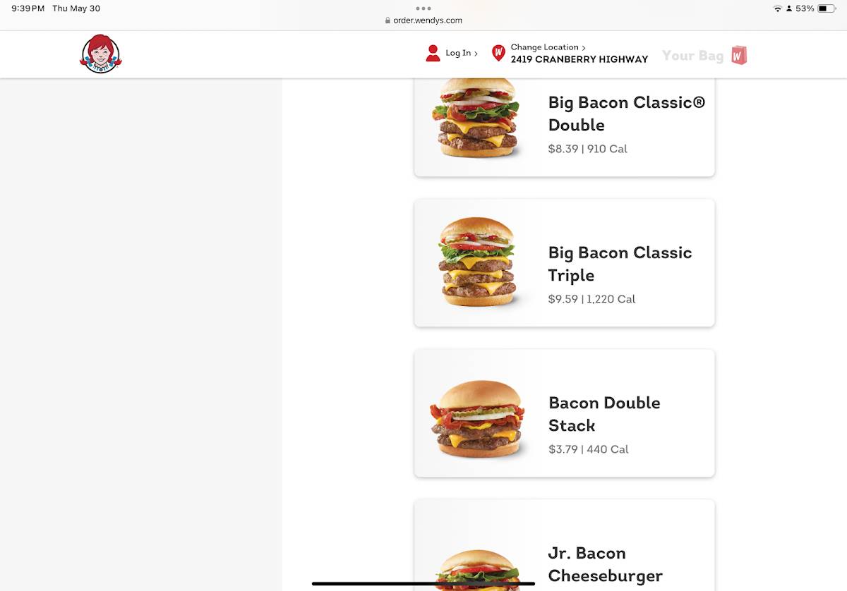 Wendy's меню