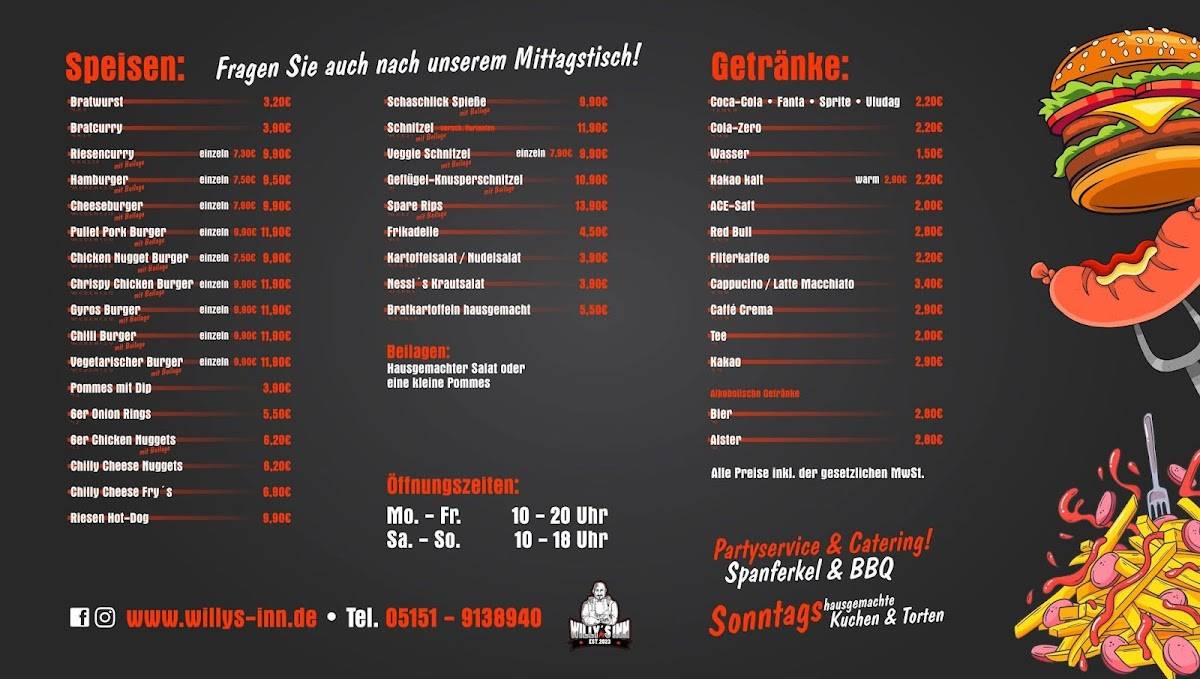Willy‘s Inn меню