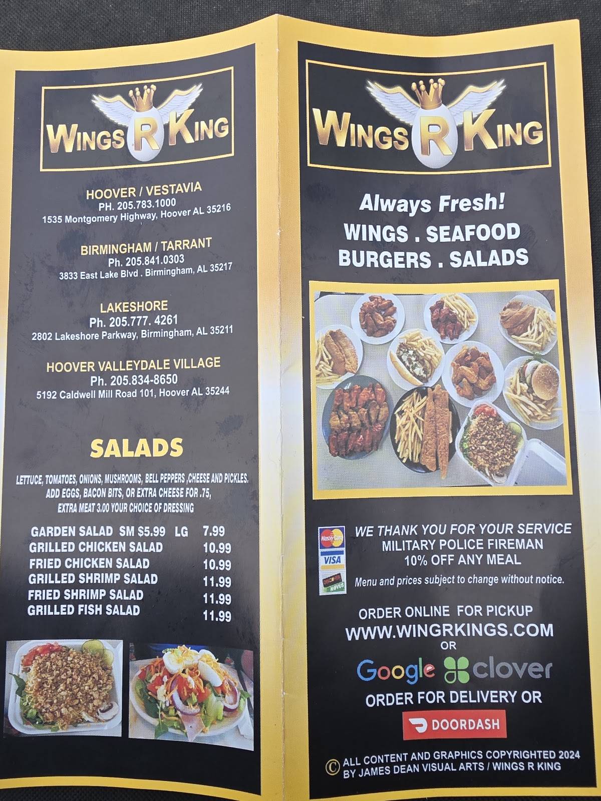 Wings R King McCalla меню