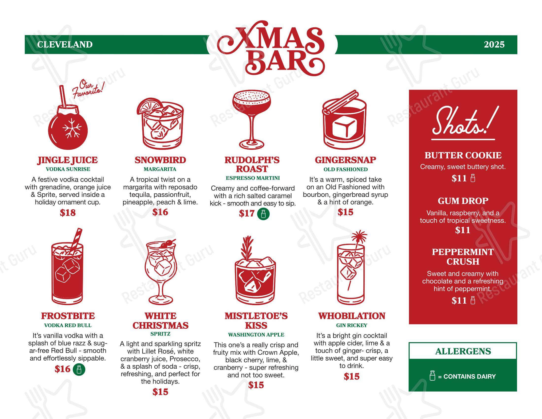 XMAS Bar at HI 5 в Кливленде - Меню напитков