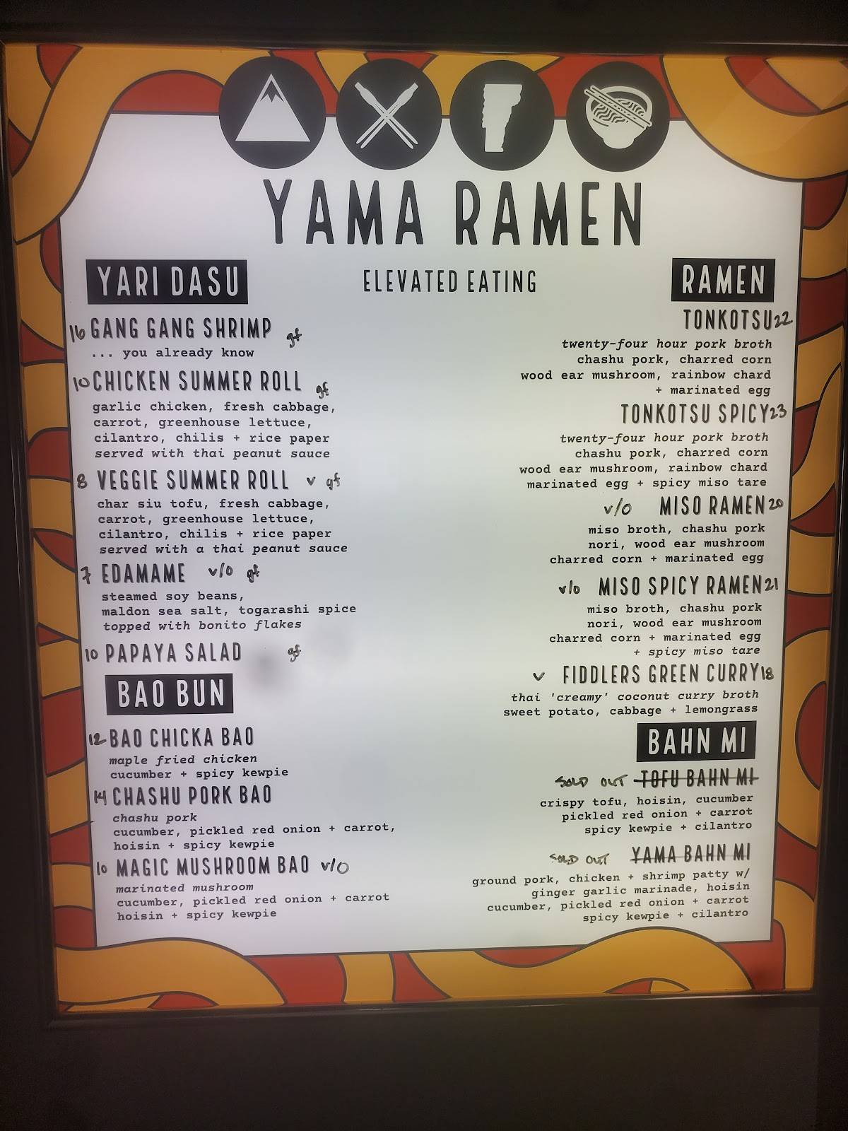 YAMA меню