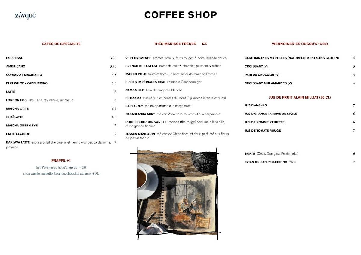 Zinqué Paris меню
