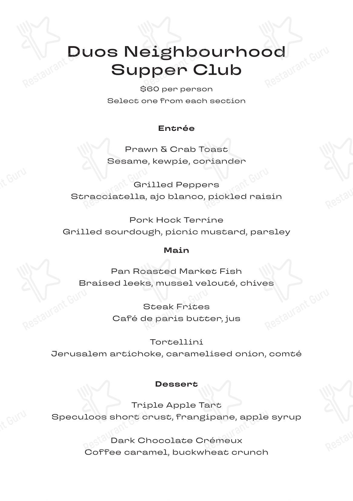 duo в Окленде - Lunch Menu