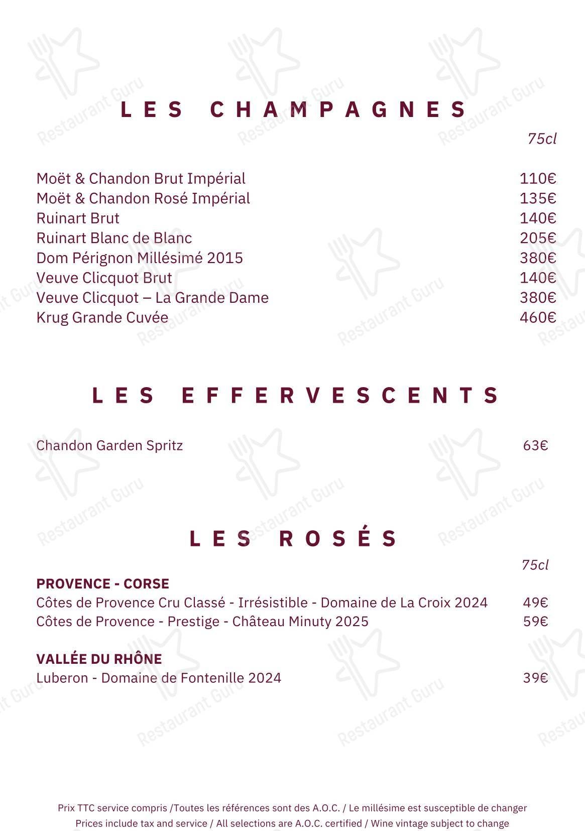 Меню ресторана Annette - Wine Menu