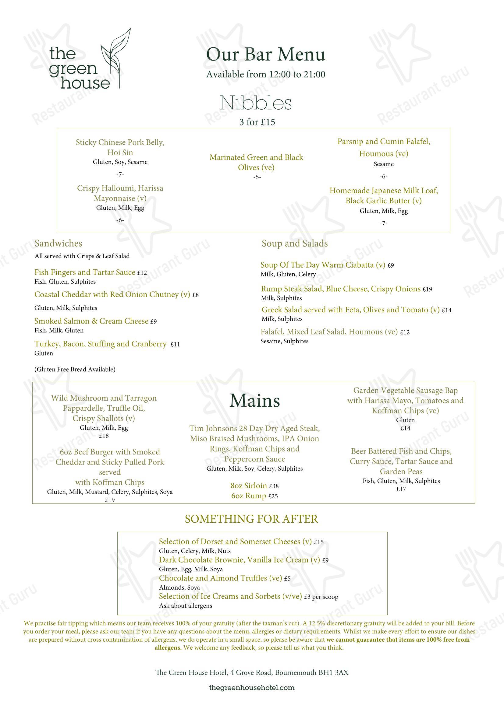 Arbor в Борнмуте - OUR MENU