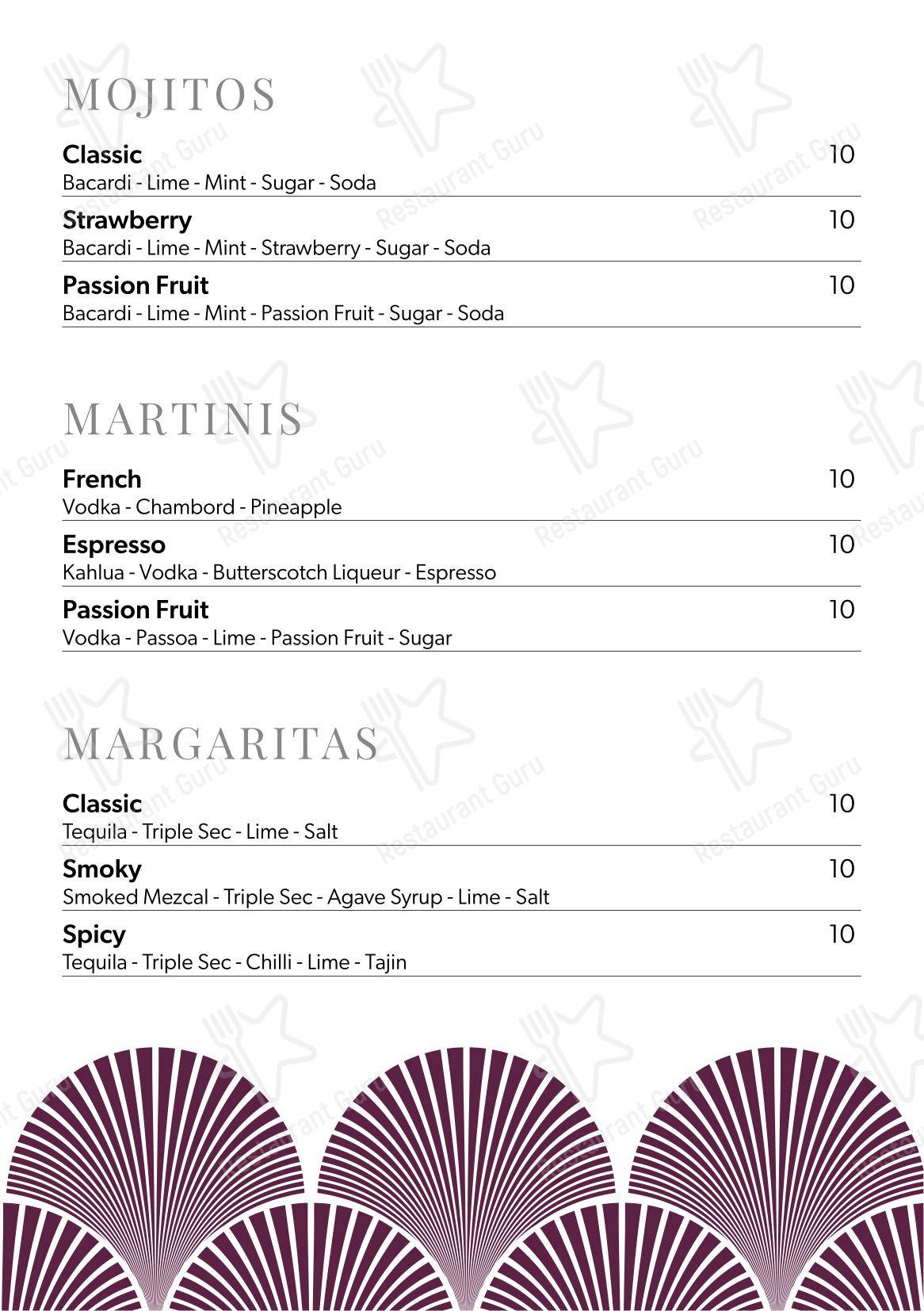 Основное меню паба и бара Aspect Bar & Bistro в Моркаме