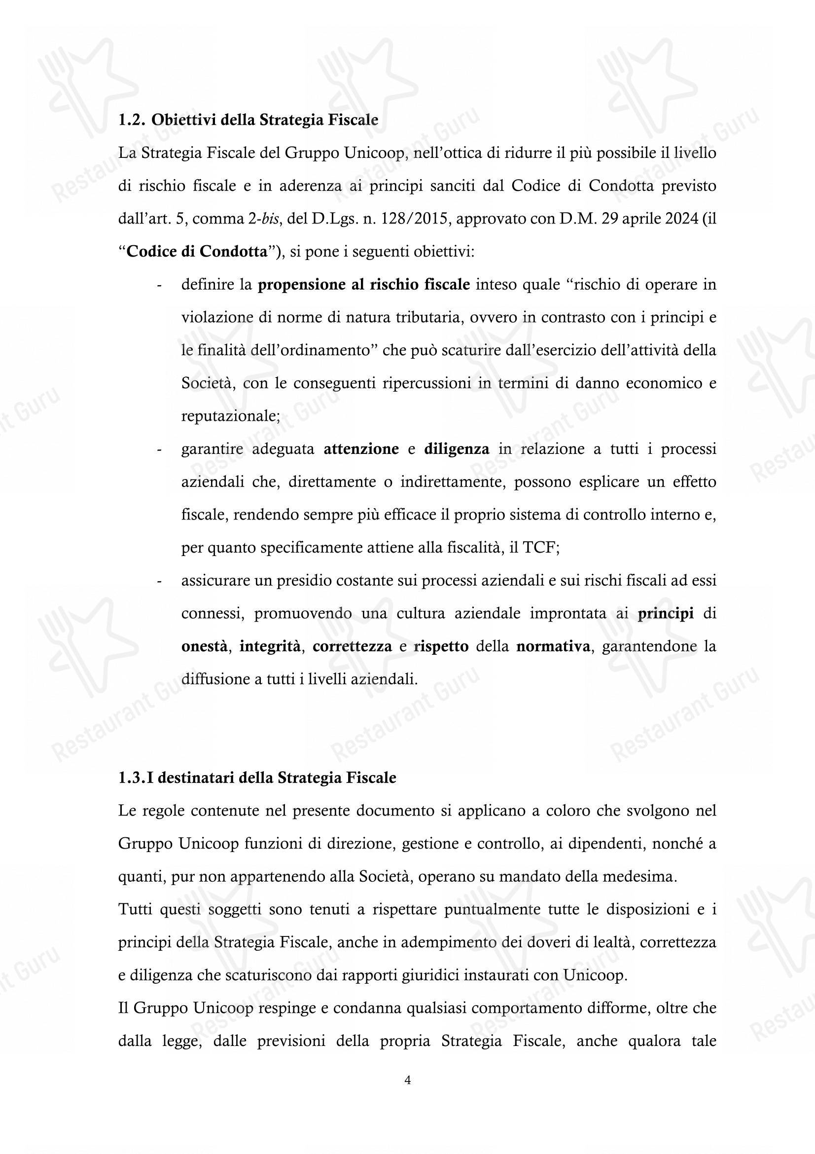 Bar Code в Флоренции - Меню