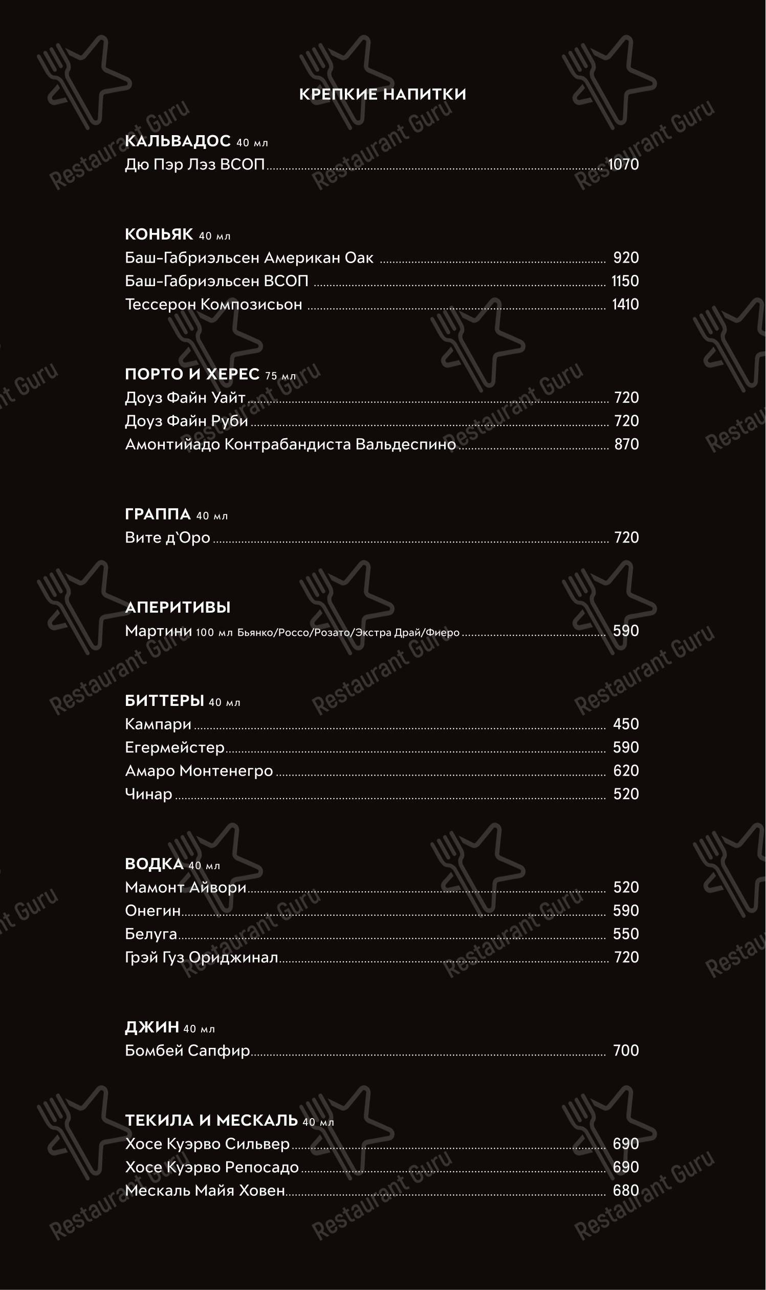 Ночное меню ресторана Black Market