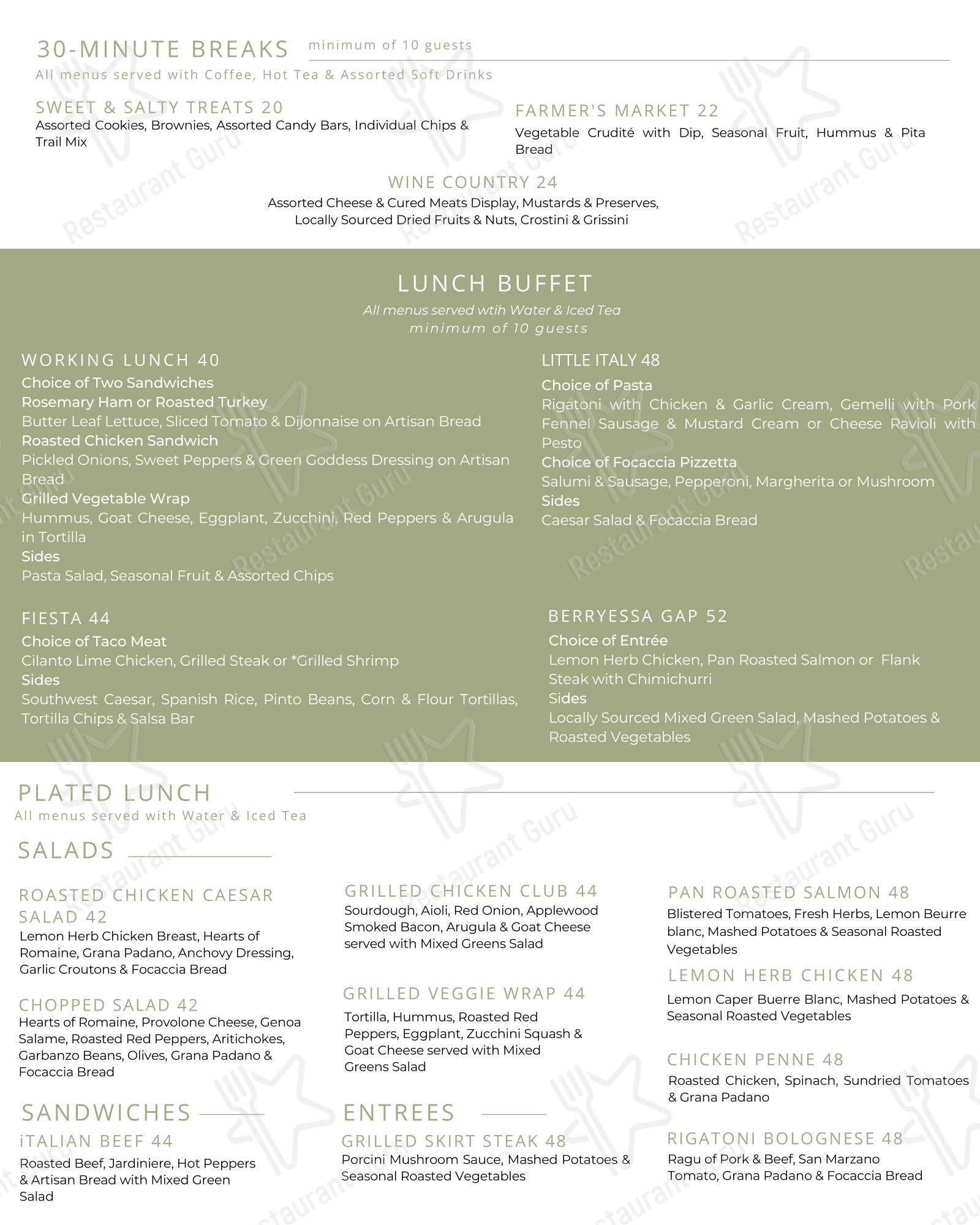 Меню паба и бара Carboni's Ristorante