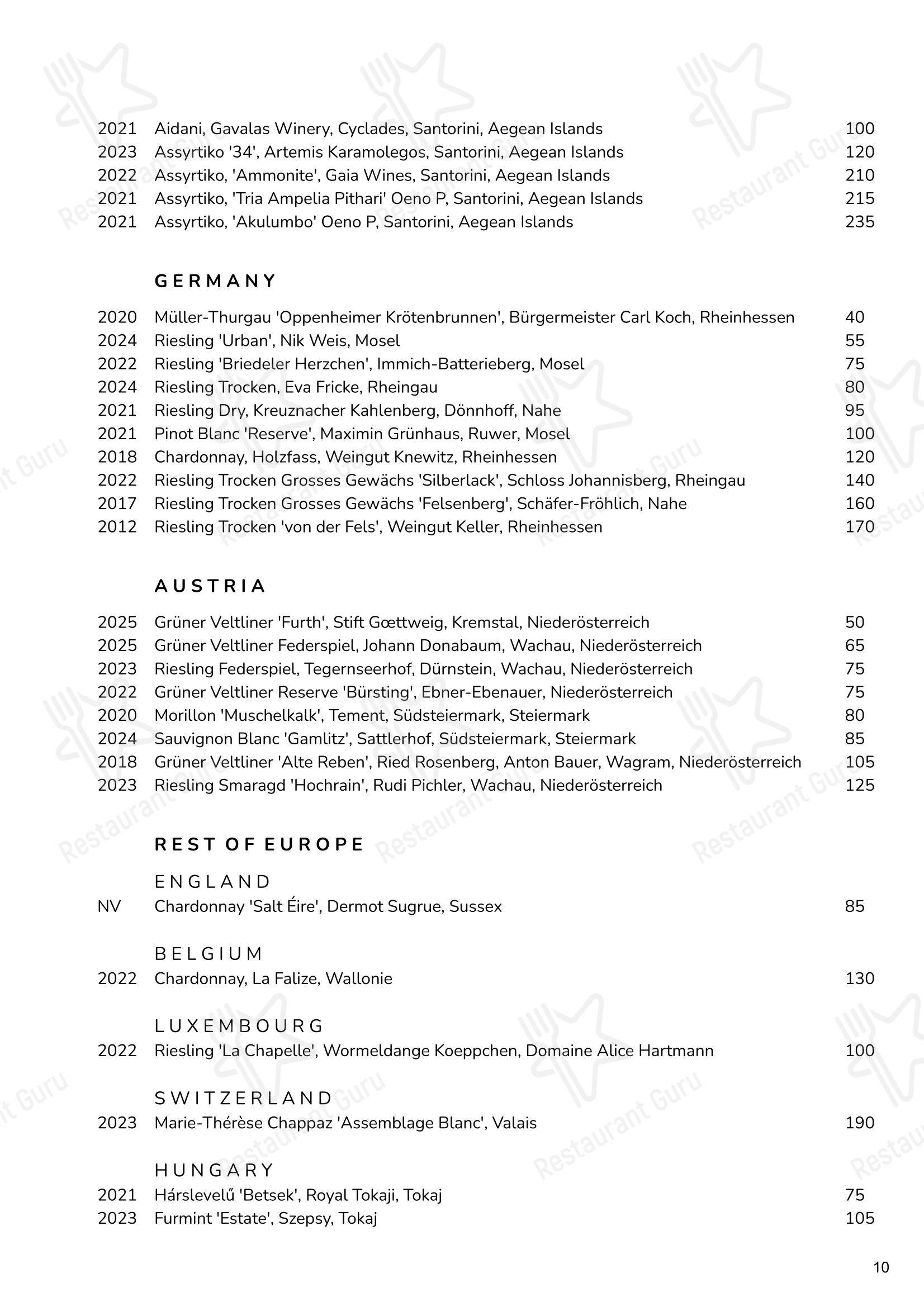 Restaurant Menu ресторана Cornus в Лондоне