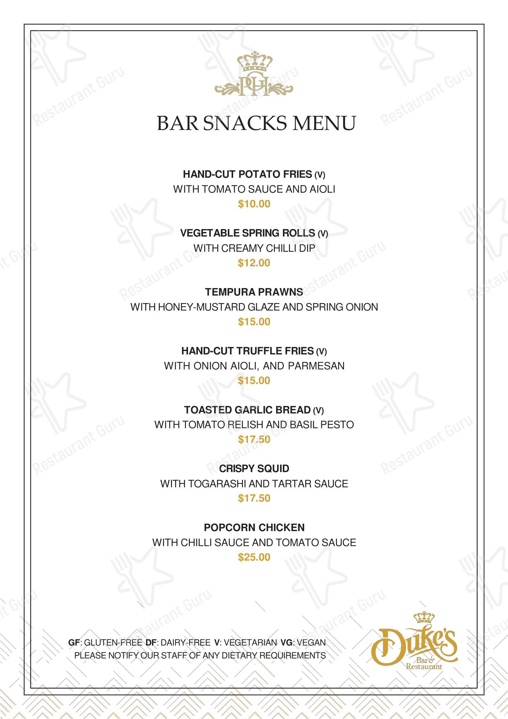 Duke's Restaurant & Bar в Роторуа - Меню напитков