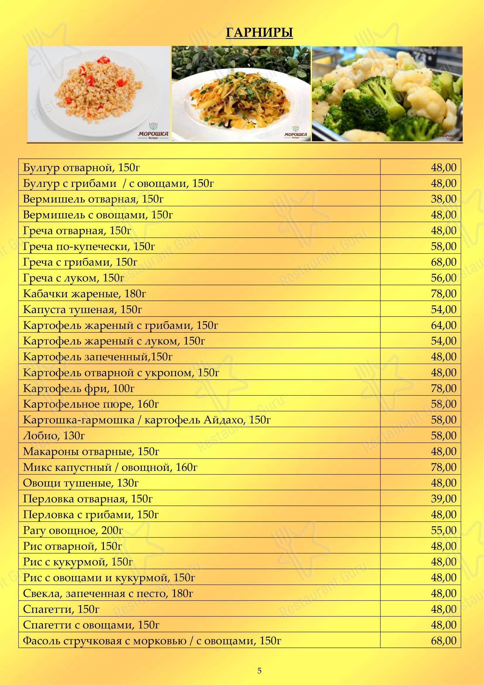 Меню кафе На Кадетской