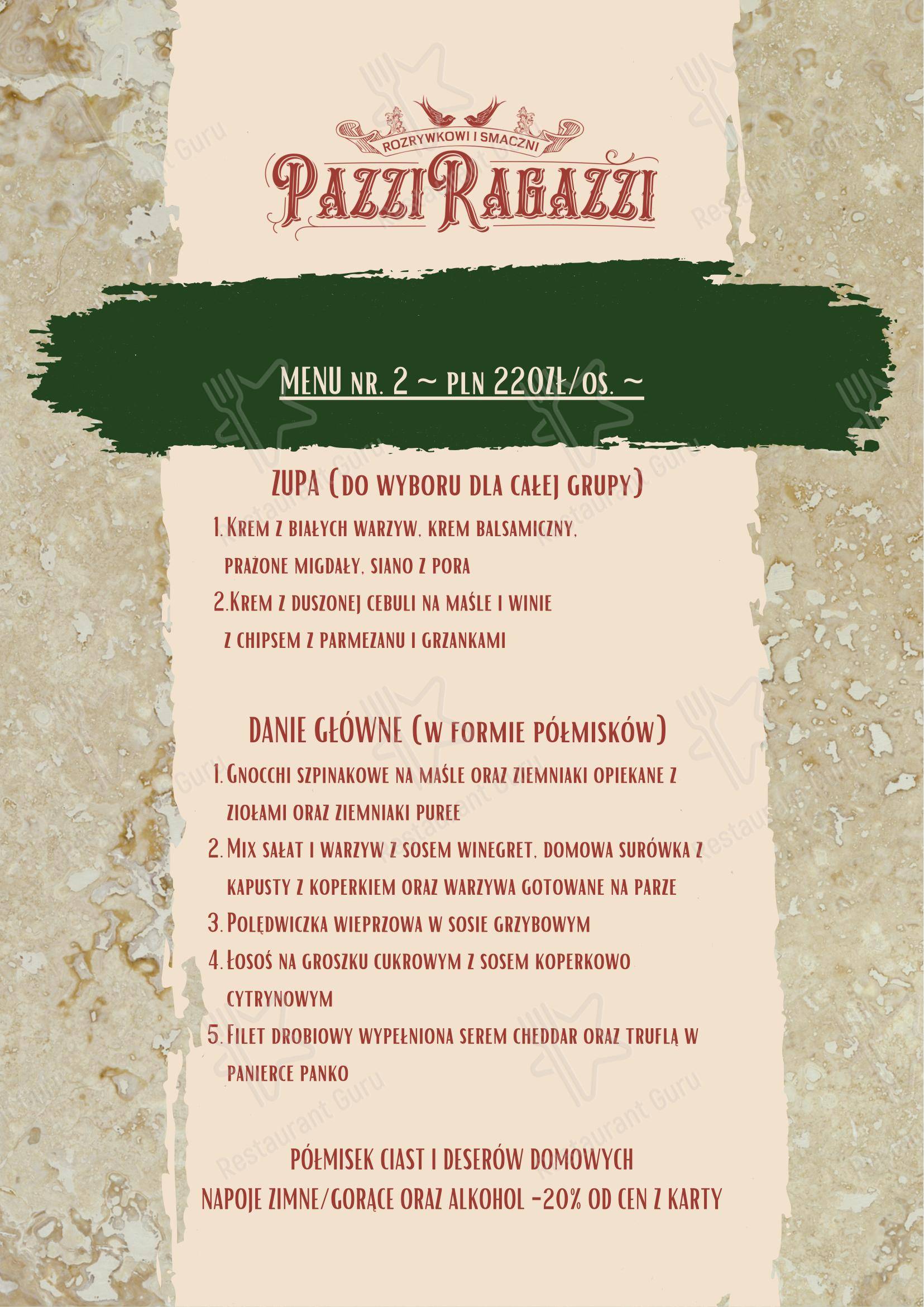 Pazzi Ragazzi Gdańsk Osowa в Гданьске - 菜单