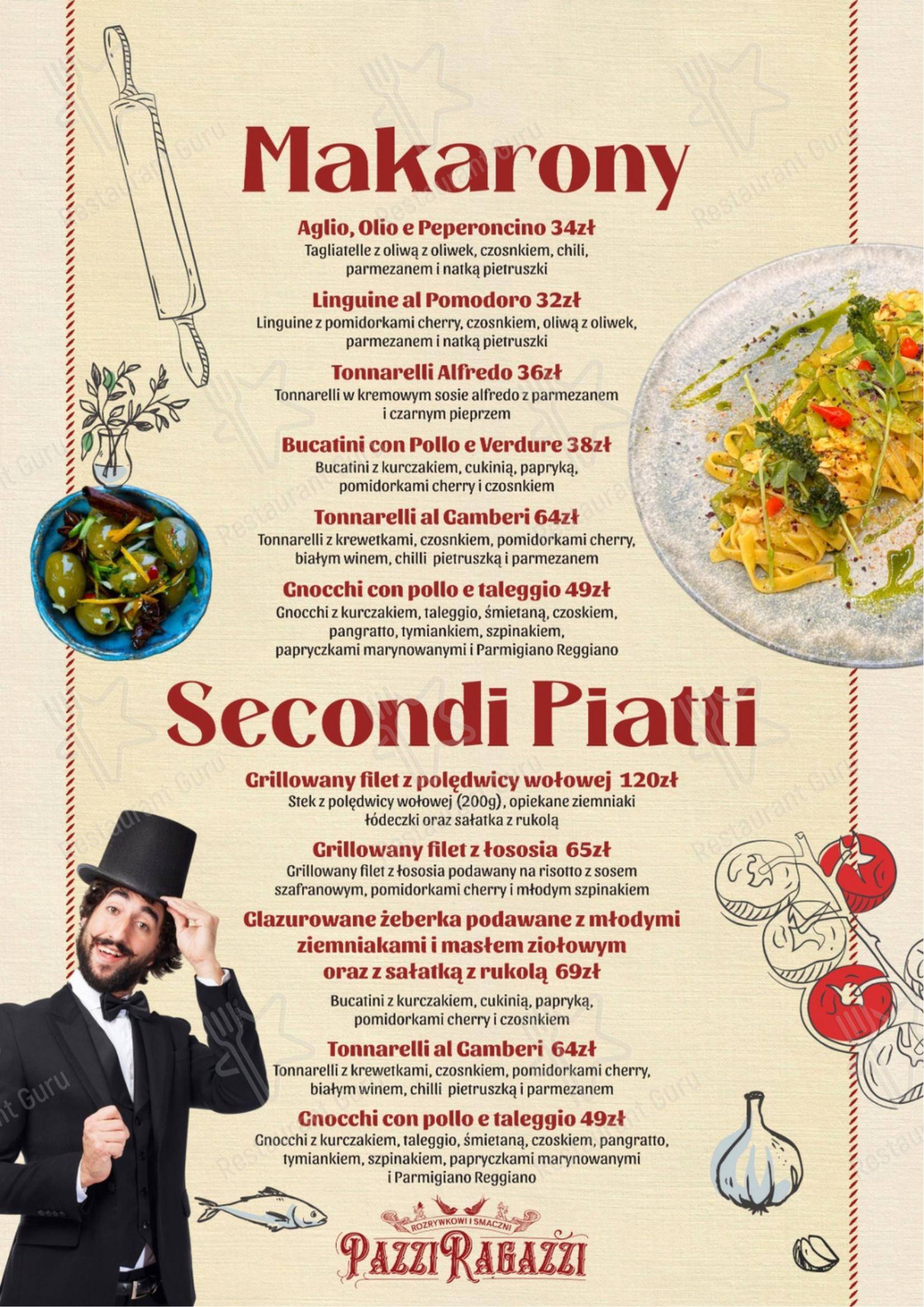 Dinner Menu ресторана Pazzi Ragazzi Gdańsk Osowa