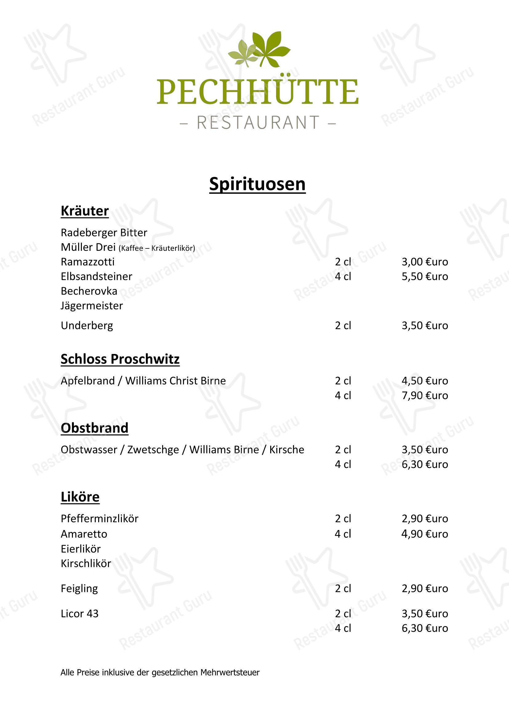 Основное меню ресторана Restaurant Pechhütte