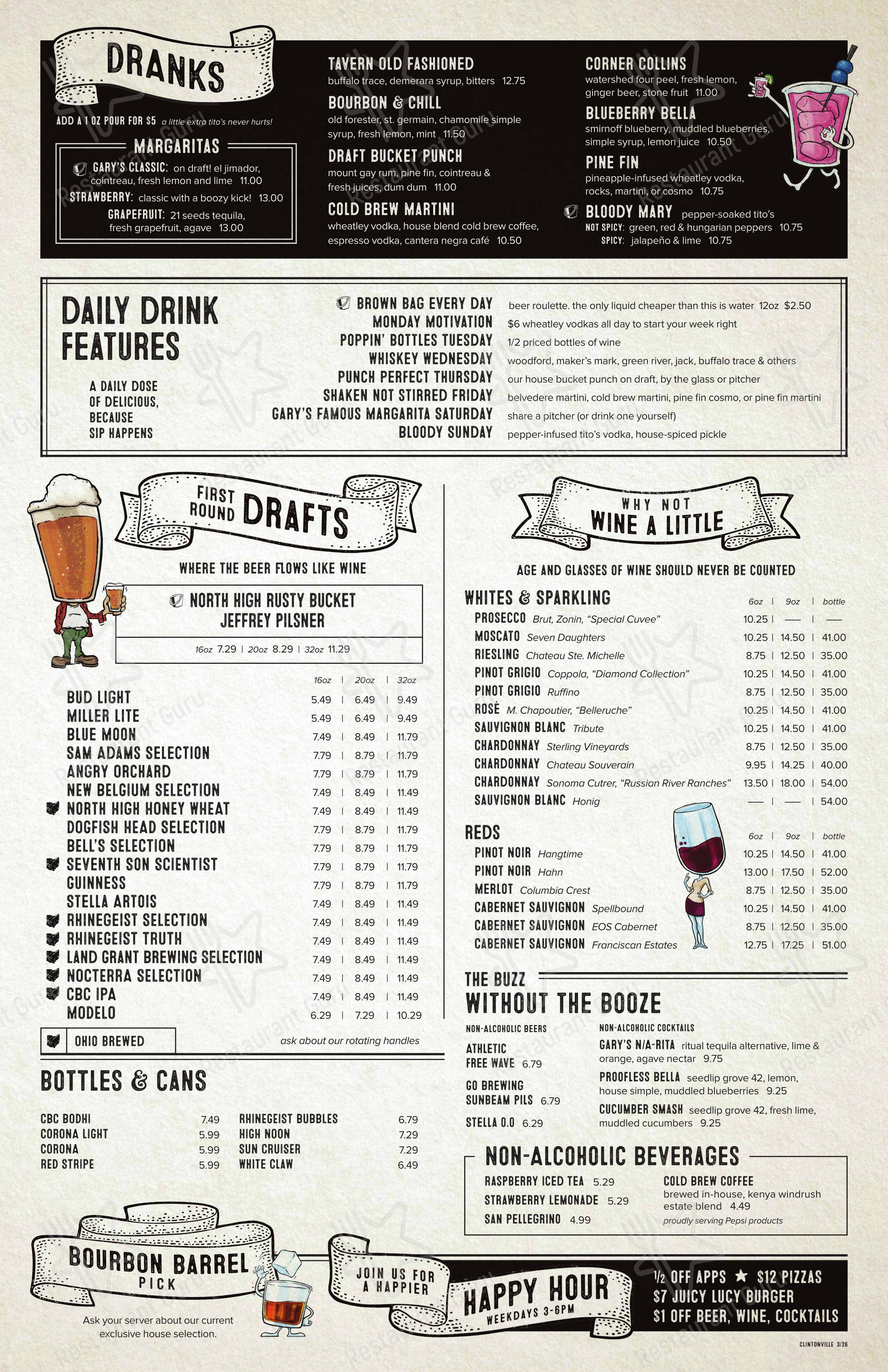 菜单 паба и бара Rusty Bucket Restaurant and Tavern в Колумбусе
