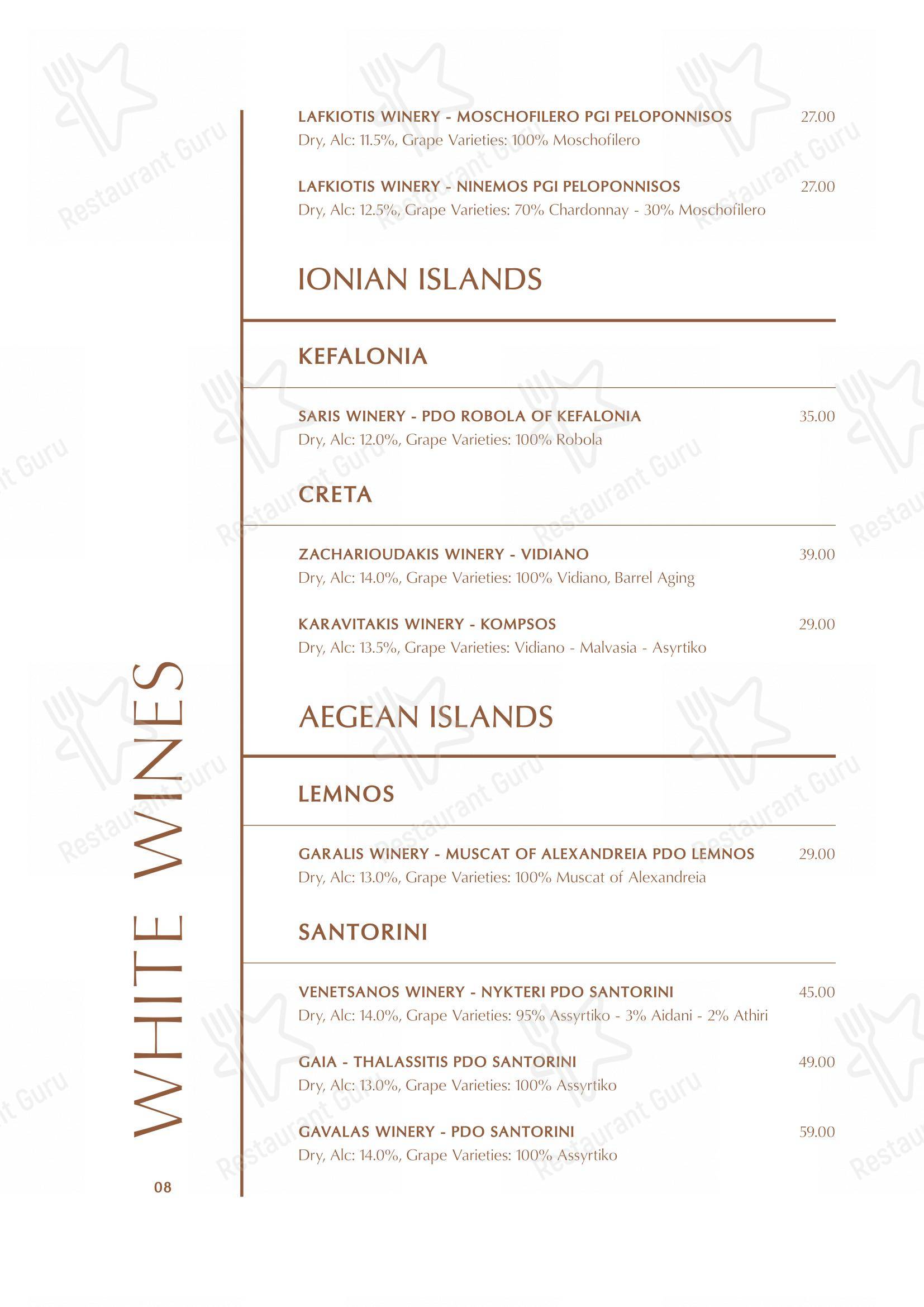 Меню паба и бара The Wine Bar - Old Town Rhodes - Меню