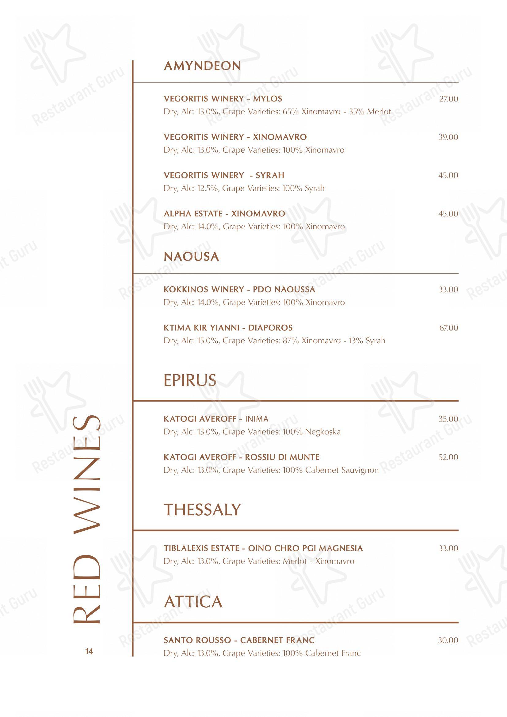 Меню паба и бара The Wine Bar - Old Town Rhodes в Родосе