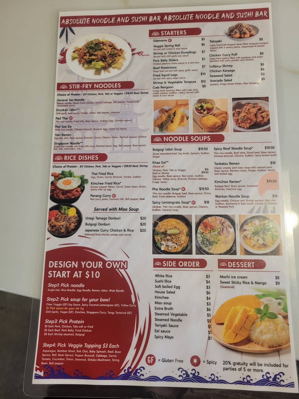 Absolute Noodle and Sushi Bar меню