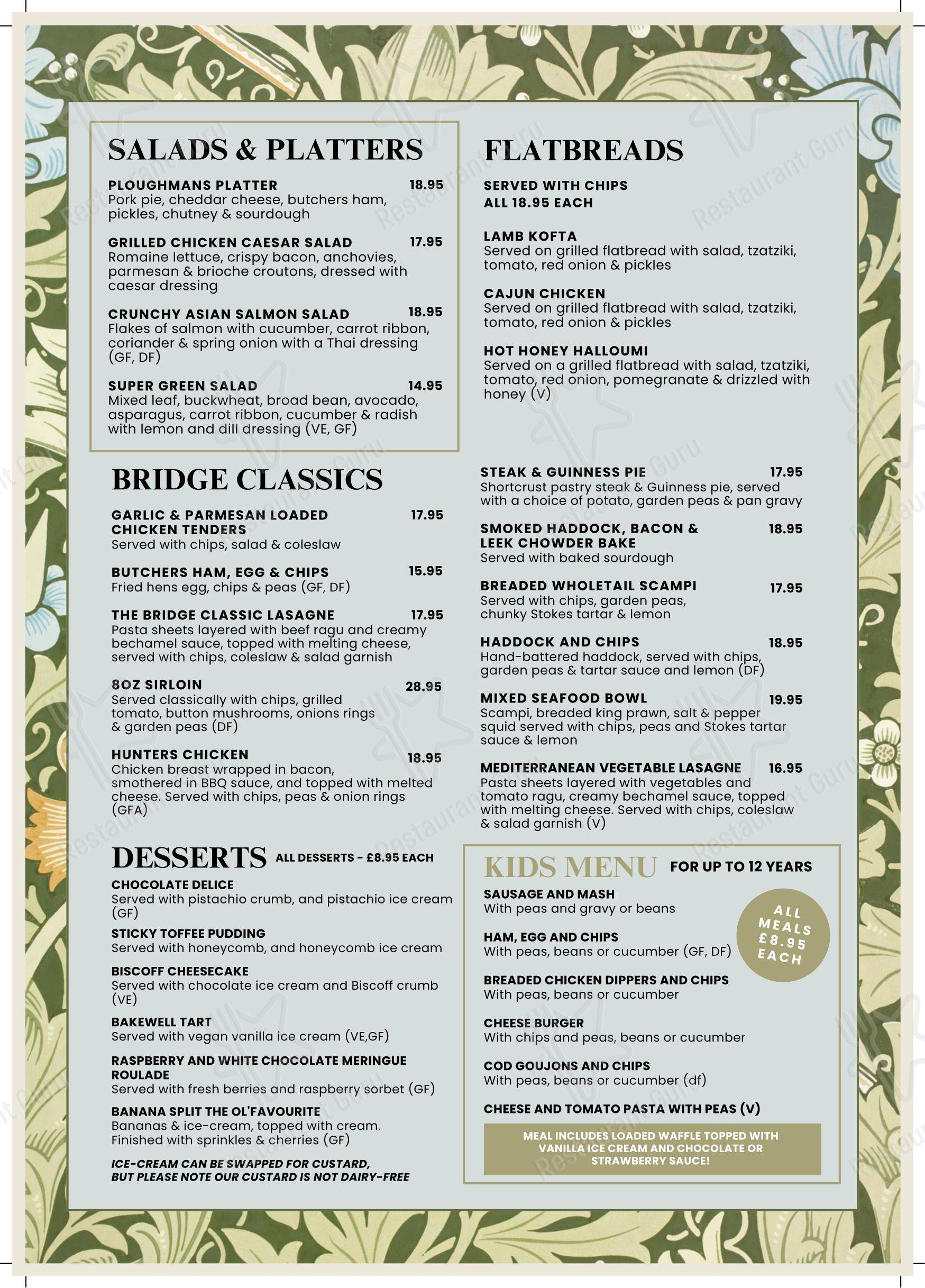Меню паба и бара Acle Bridge Inn