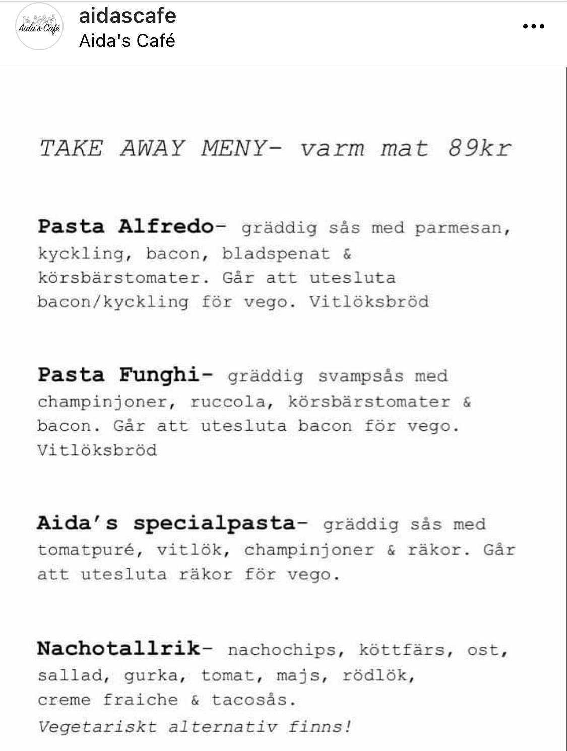 Aida's Café меню