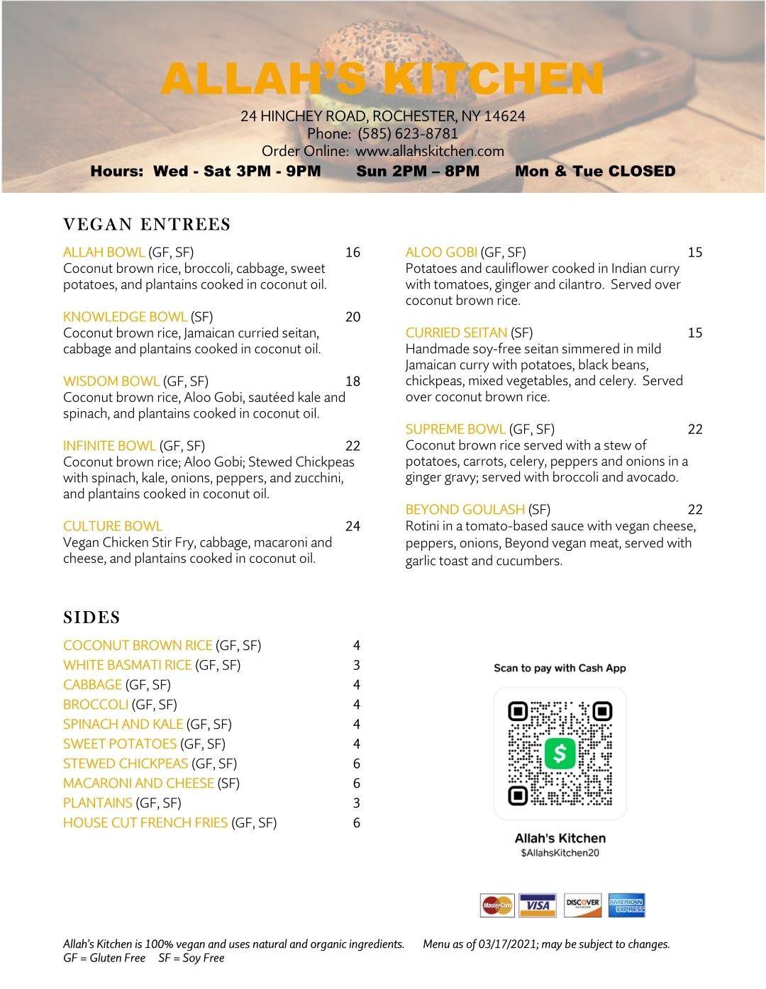 Allah's Kitchen & Catering меню